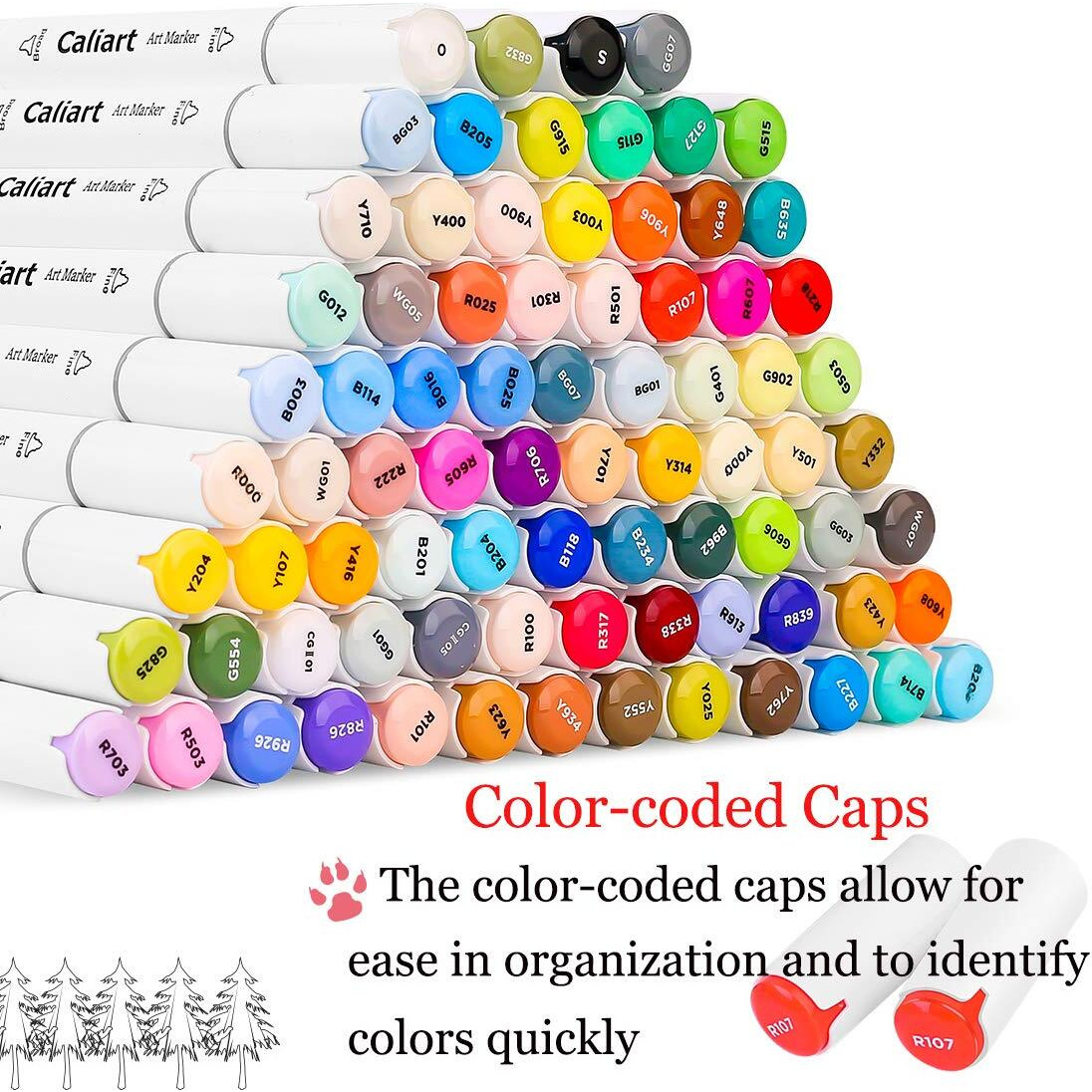 Caliart 81 Colors Alcohol Based Markers, Easter Basket Stuffers For Teens, Gifts For Teen Gifts Trendy Stuff, Dual Tip Permanent Artist Art Sketch Markers For Adults Coloring