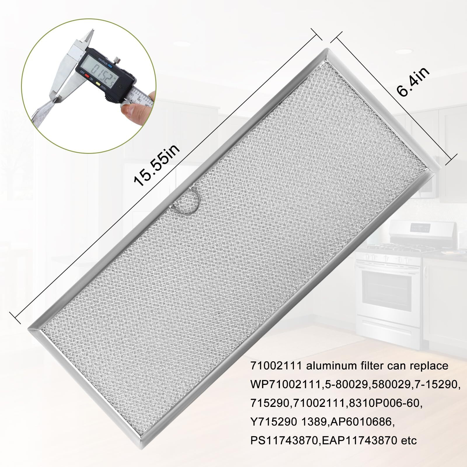 Downdraft Range Hood Grease Filter 71002111 Fit For Jenn-Air Downdraft Range 15-5/8 X 6-3/8 Aluminum Mesh Grease Filter Replace Wp71002111 580029 715290 Y715290 Range Stove Grease Filter 2-Pack