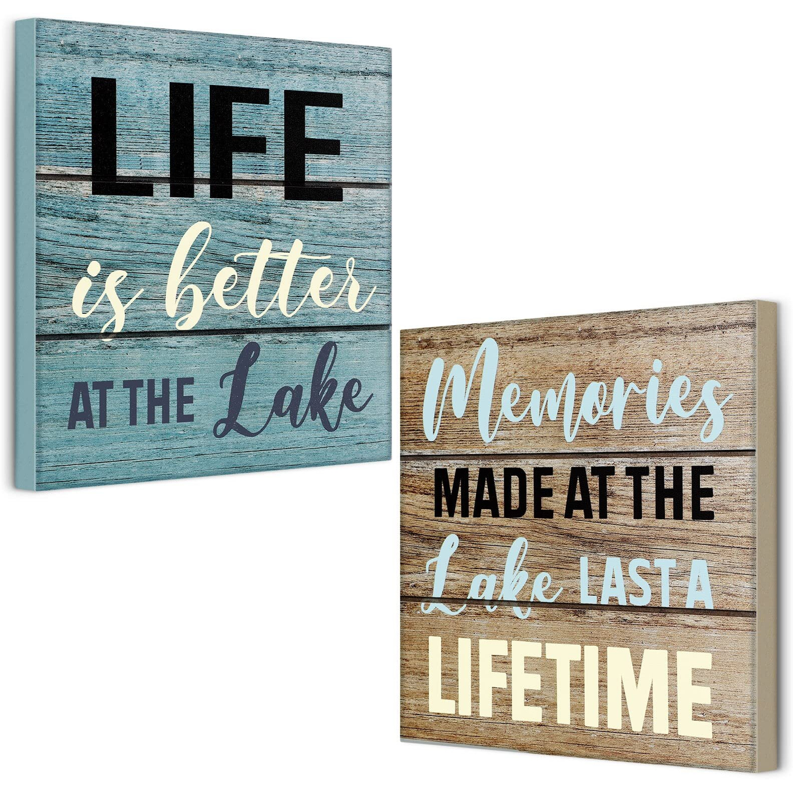 2 Pcs Summer Lake House Decor Memories At The Lake Life Is Better At The Lake Box Sign Wooden Motivational Decor Rustic Lake Cabin Home Wall Decor Primitive Country Lake Sign Farmhouse Kitchen Decor