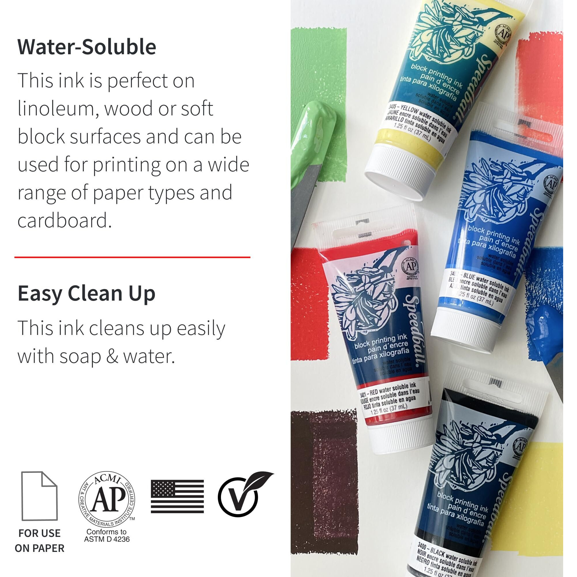 Speedball Water-Soluble Block Printing Ink, 2.5-Ounce Tube, Dark Yellow