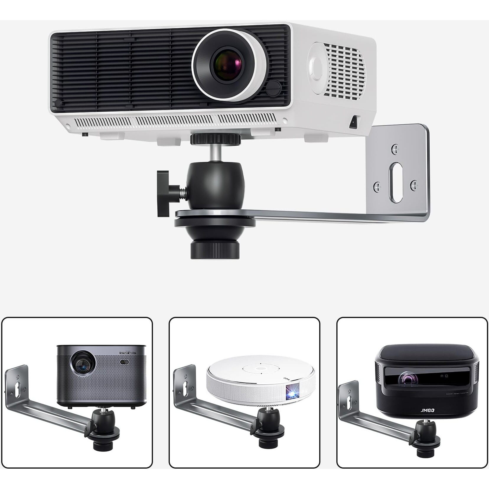Liboer Projector Mount Universal Projector Wall Mount Aluminum Alloy Bracket 360Adjustable Projector Stand For Home And Offic, With 1/4 Screw
