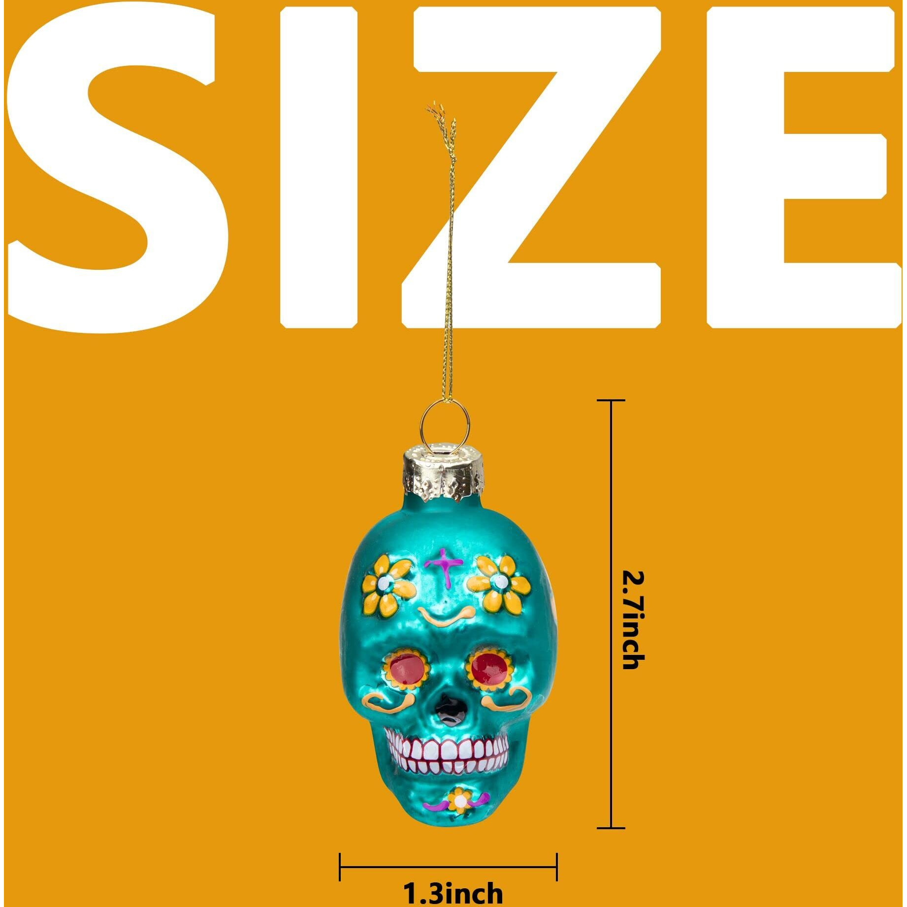 12Pcs Day Of The Dead Glass Ornaments - Dia De Los Muertos Sugar Skull Ornaments - Halloween Hanging Skeleton Head Ornaments For Christmas Tree Hanging Decorations