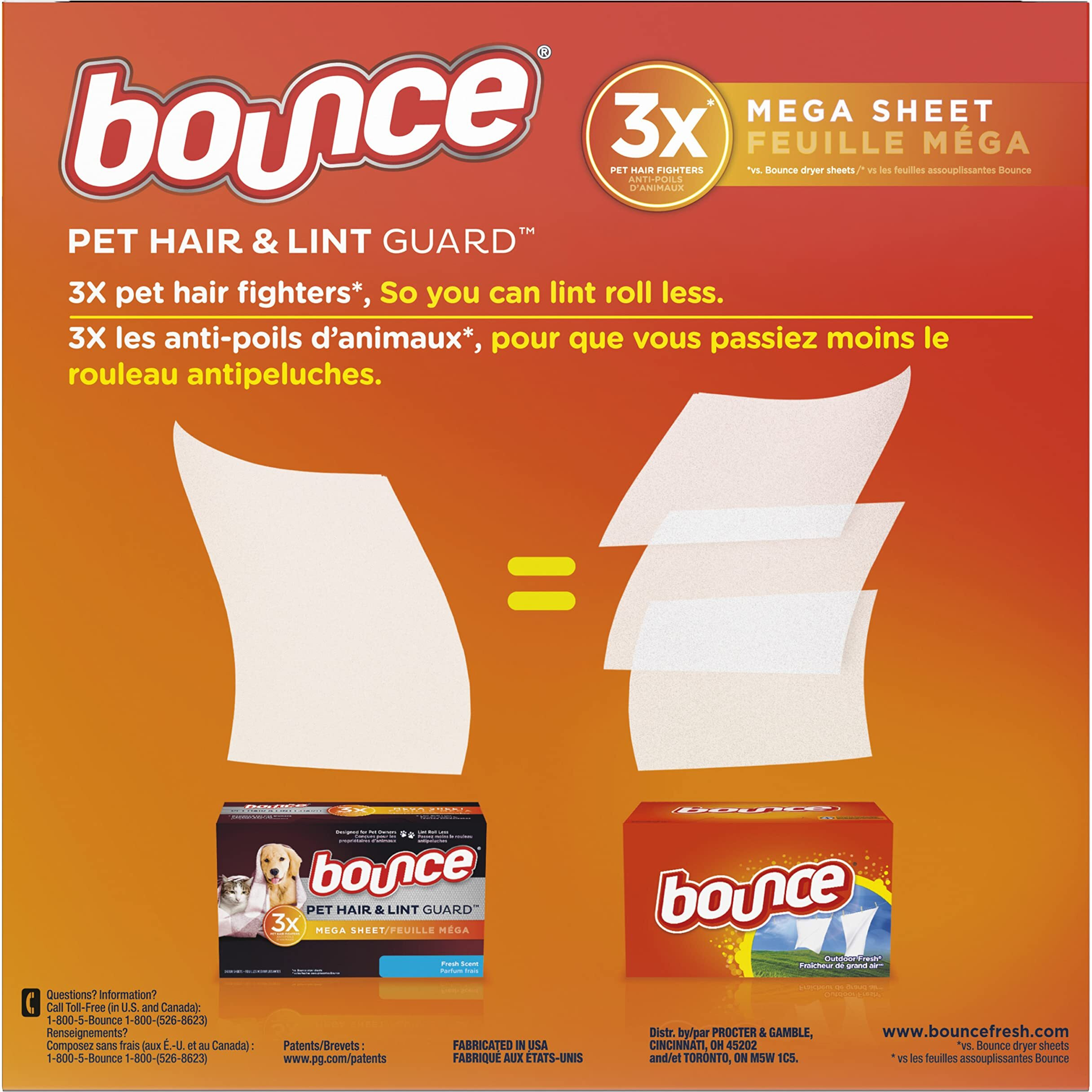 Bounce Pet Hair And Lint Guard Mega Fabric Softener Dryer Sheets With 3X Pet Hair Fighters, Fresh Scent, 180 Count (Packaging May Very)