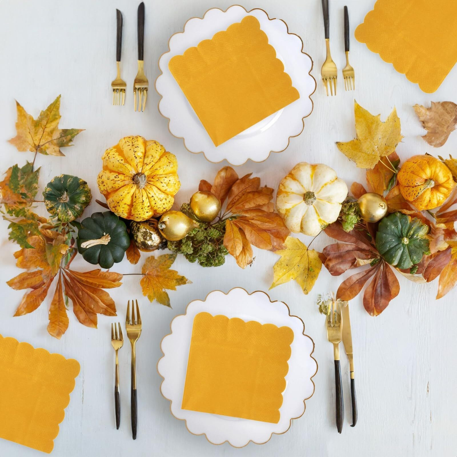 Juvale 100 Pack Mustard Yellow Paper Napkins - Scalloped Cocktail Napkins, Disposable For Wedding, Birthday Party (5X5 In)