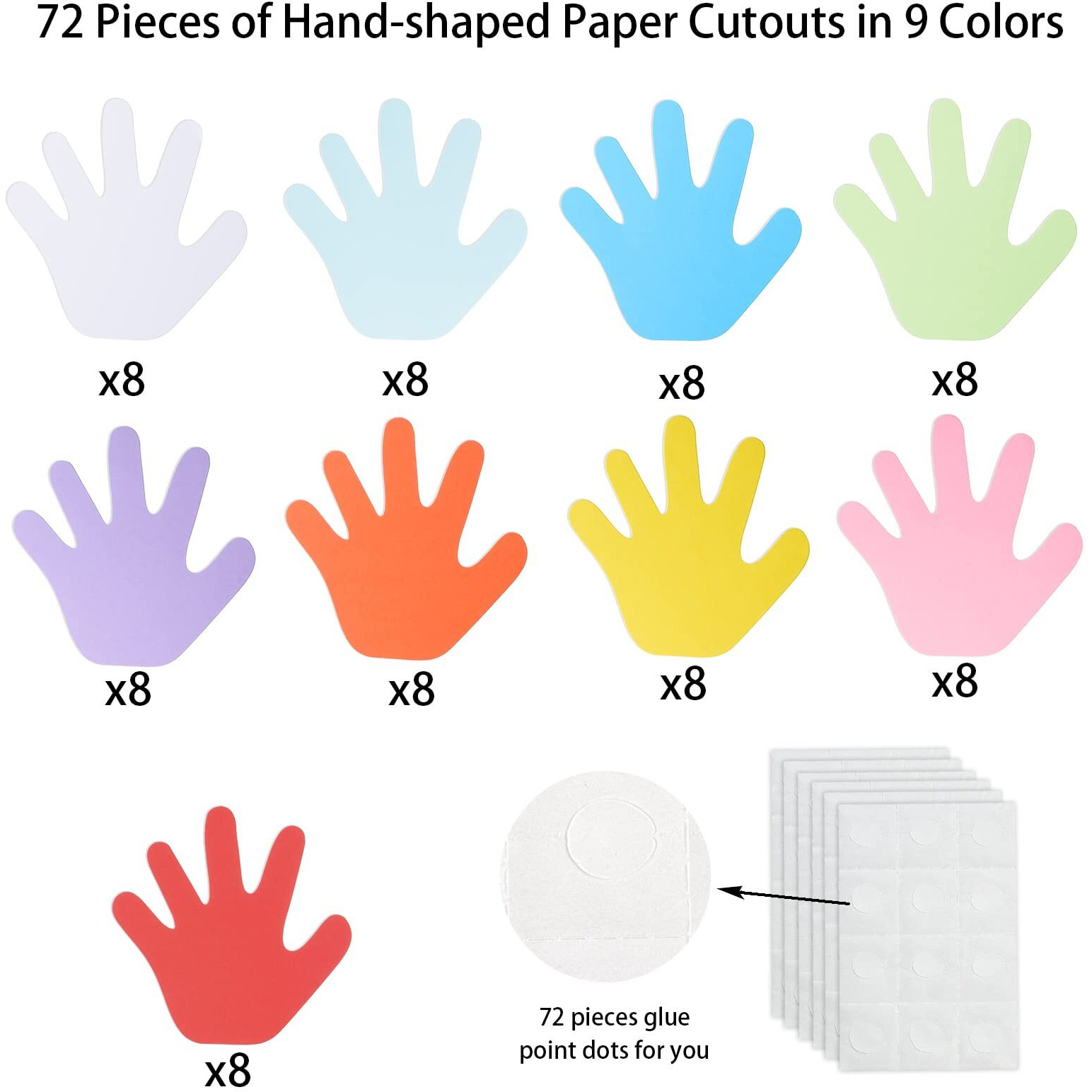 72 Pieces Hand Cutouts Paper Hand Shape Cut-Outs Assorted Color Handprint Shape Cutouts Blank Creative Paper Cutouts For Kids Diy Craft Art Project Home School Classroom Decorations