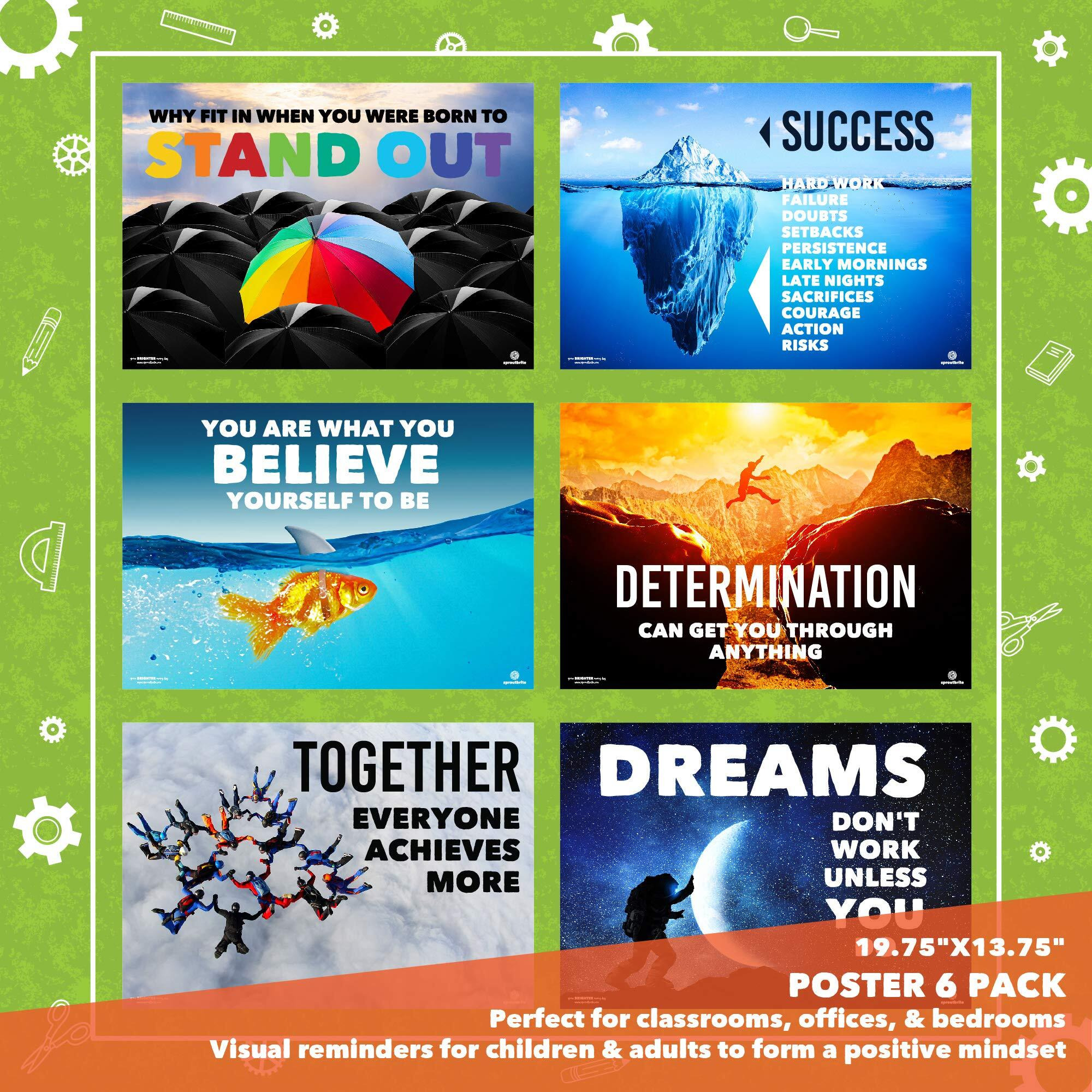 Sproutbrite Classroom Decorations - High School Motivational Posters - Educational And Inspirational Growth Mindset For Teacher And Students