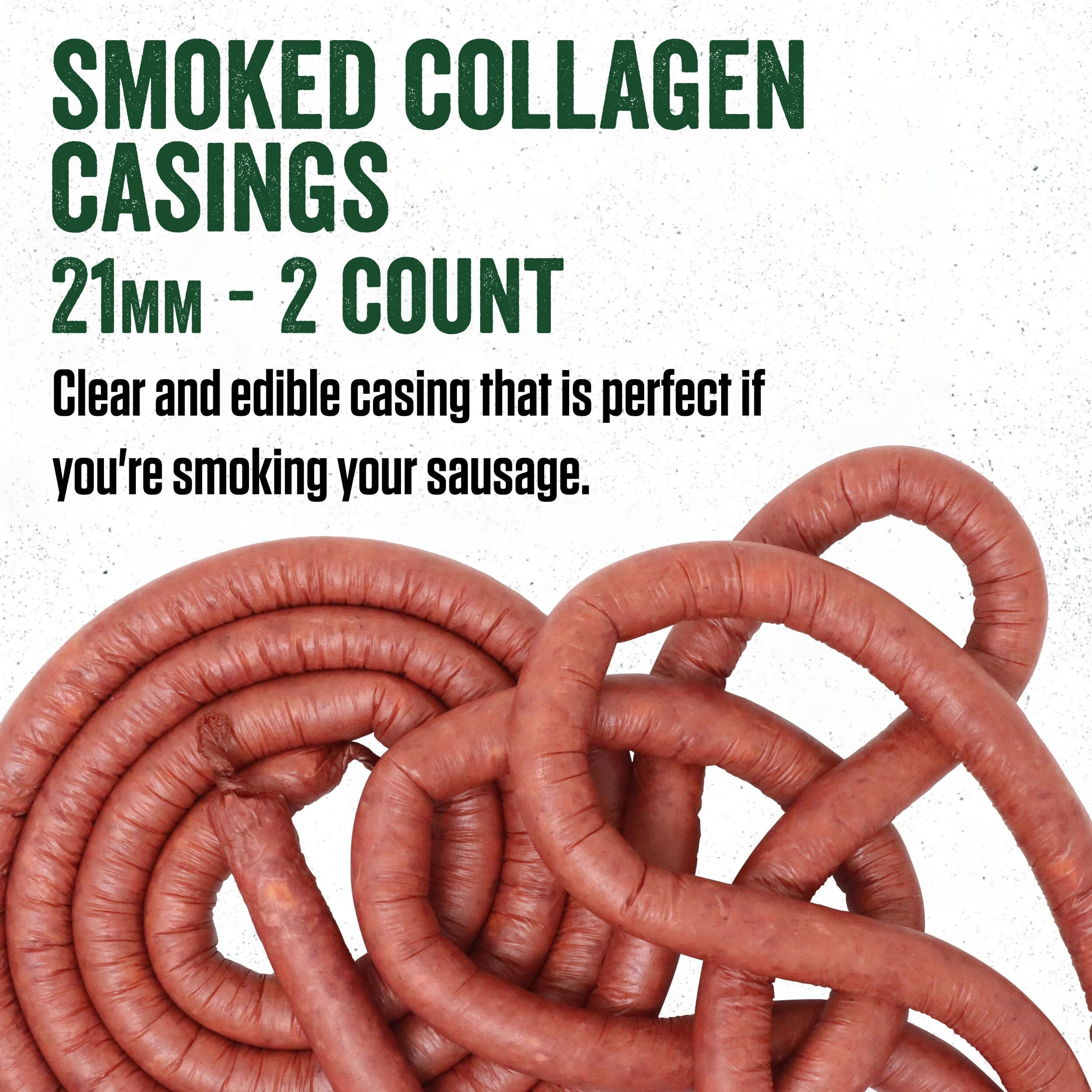 Lem Products Clear Smoked Collagen Casings, 21Mm, Edible Sausage Casings, Stuffs Approximately 20 Pounds Per Pack, Great For Snack Sticks, Hot Dogs, Metts, Andouille, Brats, And More, 2-Pack