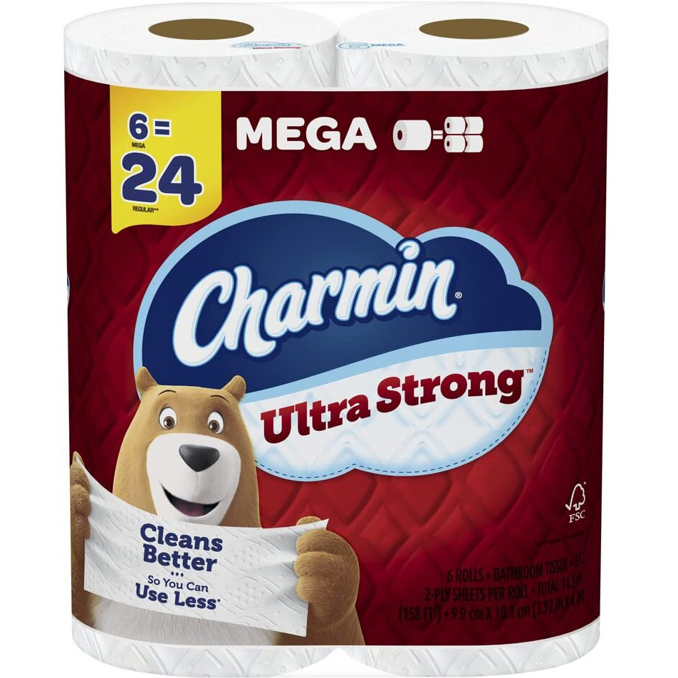 Charmin Ultra Strong Toilet Paper, 6 Mega Rolls  24 Regular Rolls
