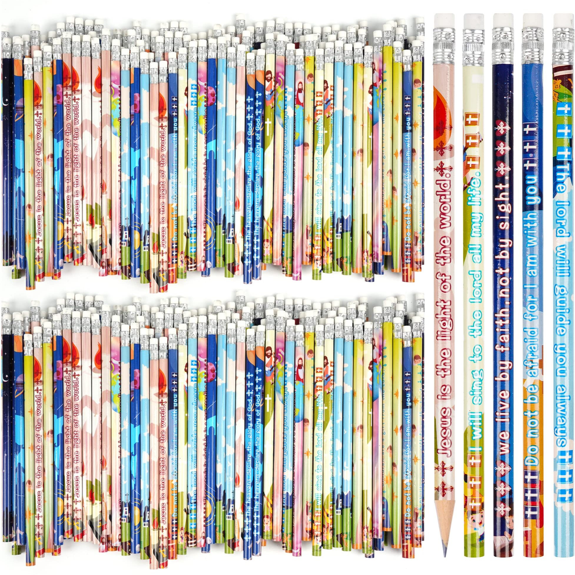 200 Pieces Bible Verses Pencils Inspirational Scripture Pencils With Hollow Cross Christian Pencils For Religious Scripture Church Supplies For School Student Teacher,8 Styles (200)