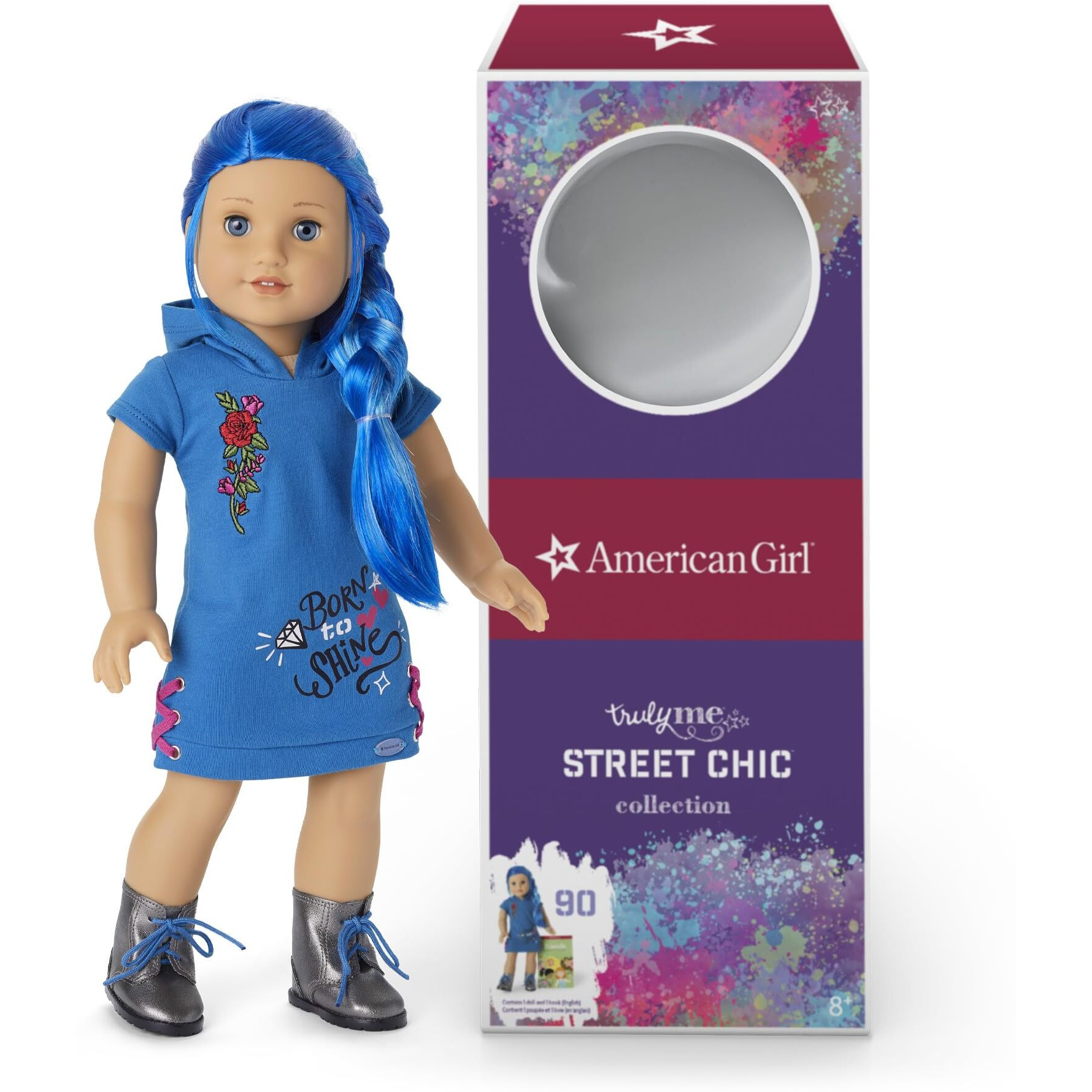 American Girl Truly Me 18-Inch Doll 90 With Blue Eyes, Long Blue Hair, And Lt-To-Med Skin In Skater Dress, For Ages 6+