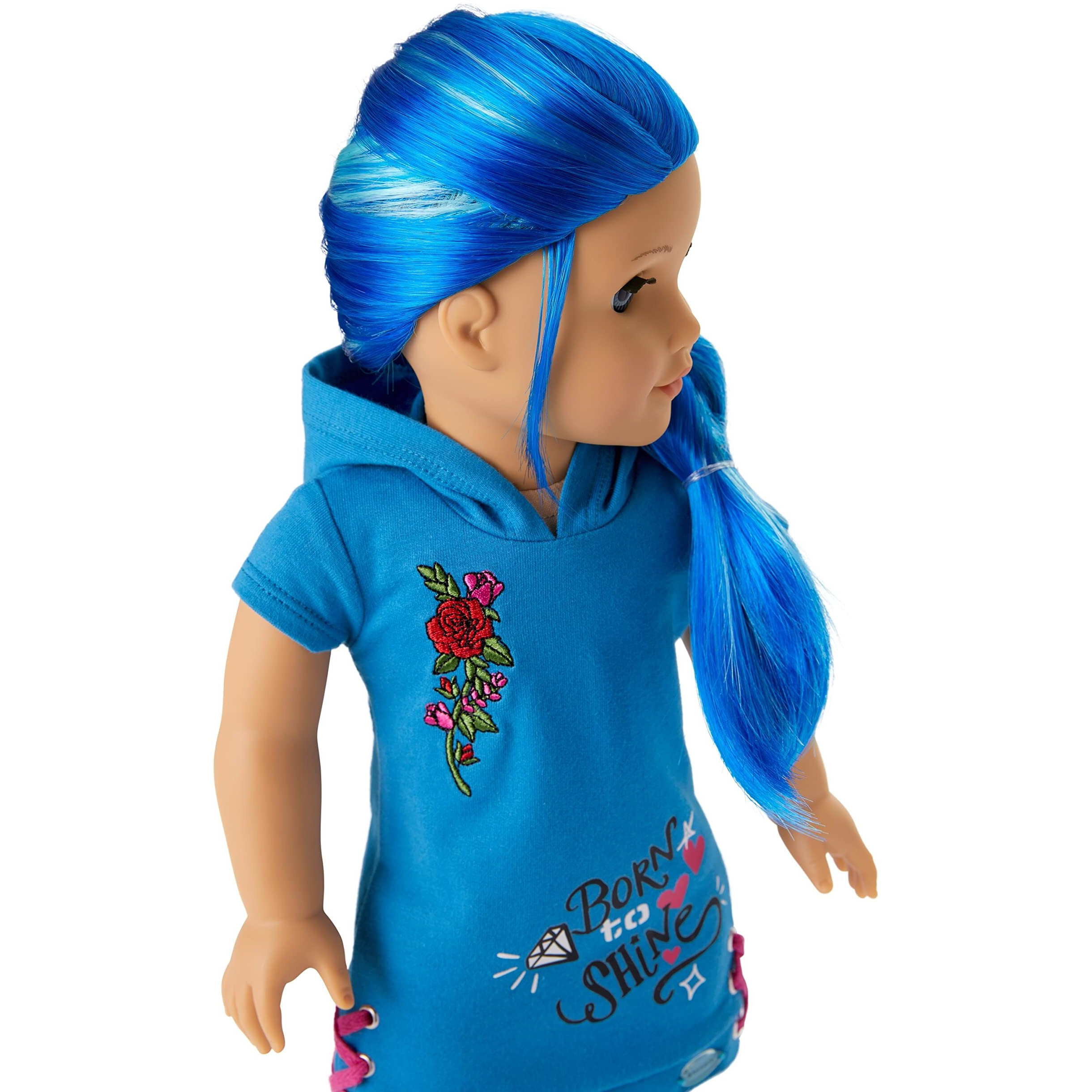 American Girl Truly Me 18-Inch Doll 90 With Blue Eyes, Long Blue Hair, And Lt-To-Med Skin In Skater Dress, For Ages 6+
