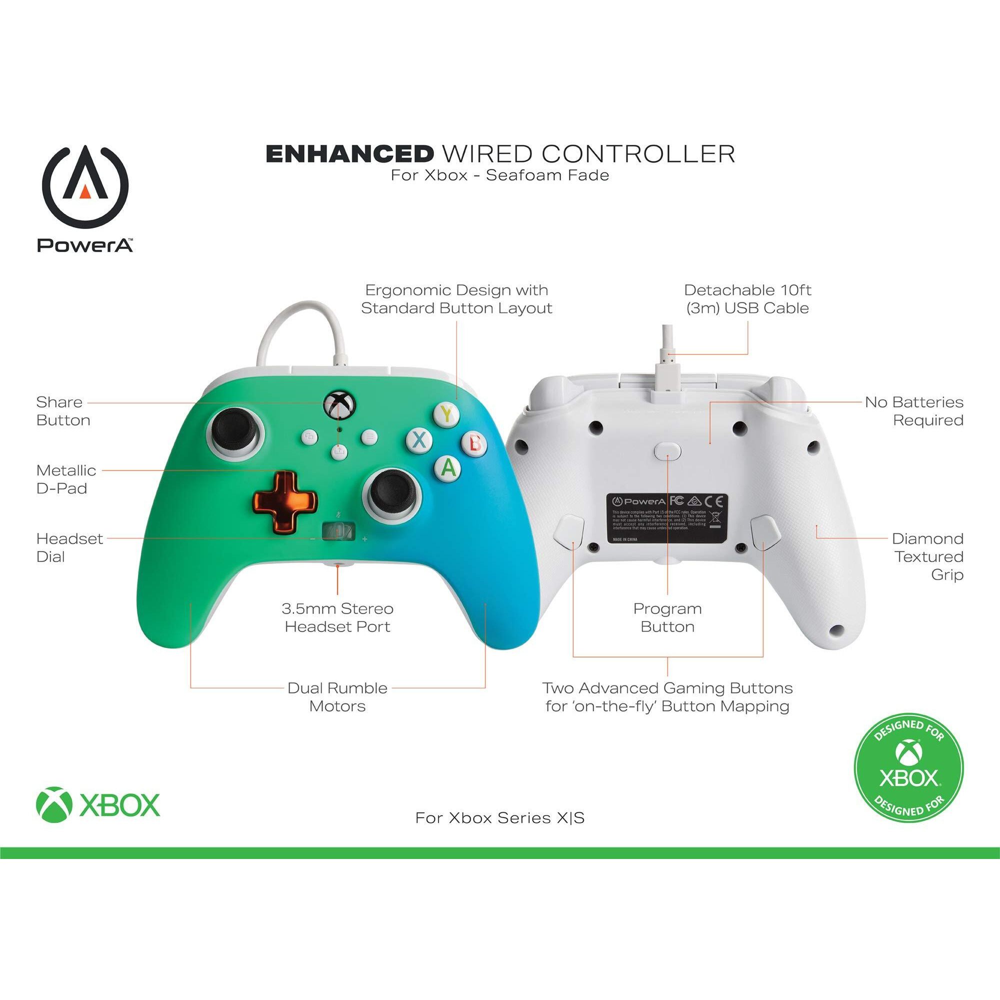 Powera Enhanced Wired Controller For Xbox Series X|S - Seafoam Fade, Gamepad, Wired Video Game Controller, Gaming Controller, Xbox Series X|S