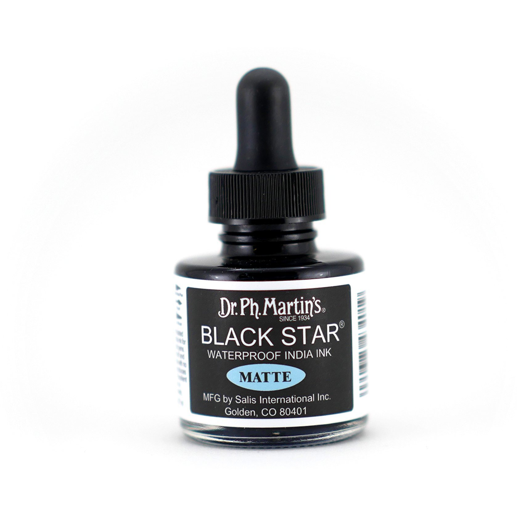 Dr. Ph. Martin's Star India Ink Bottle, 1.0 Oz, Matte Black