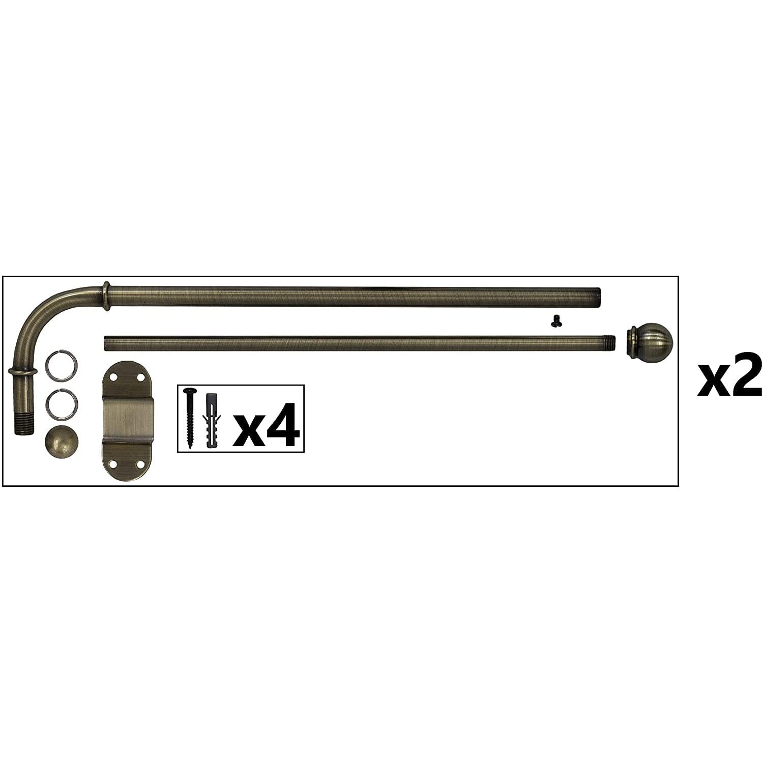 Urbanest Set Of 2 Swing Arm Rods, 3/4-Inch Diameter, 24-Inch To 38-Inch, Antique Brass