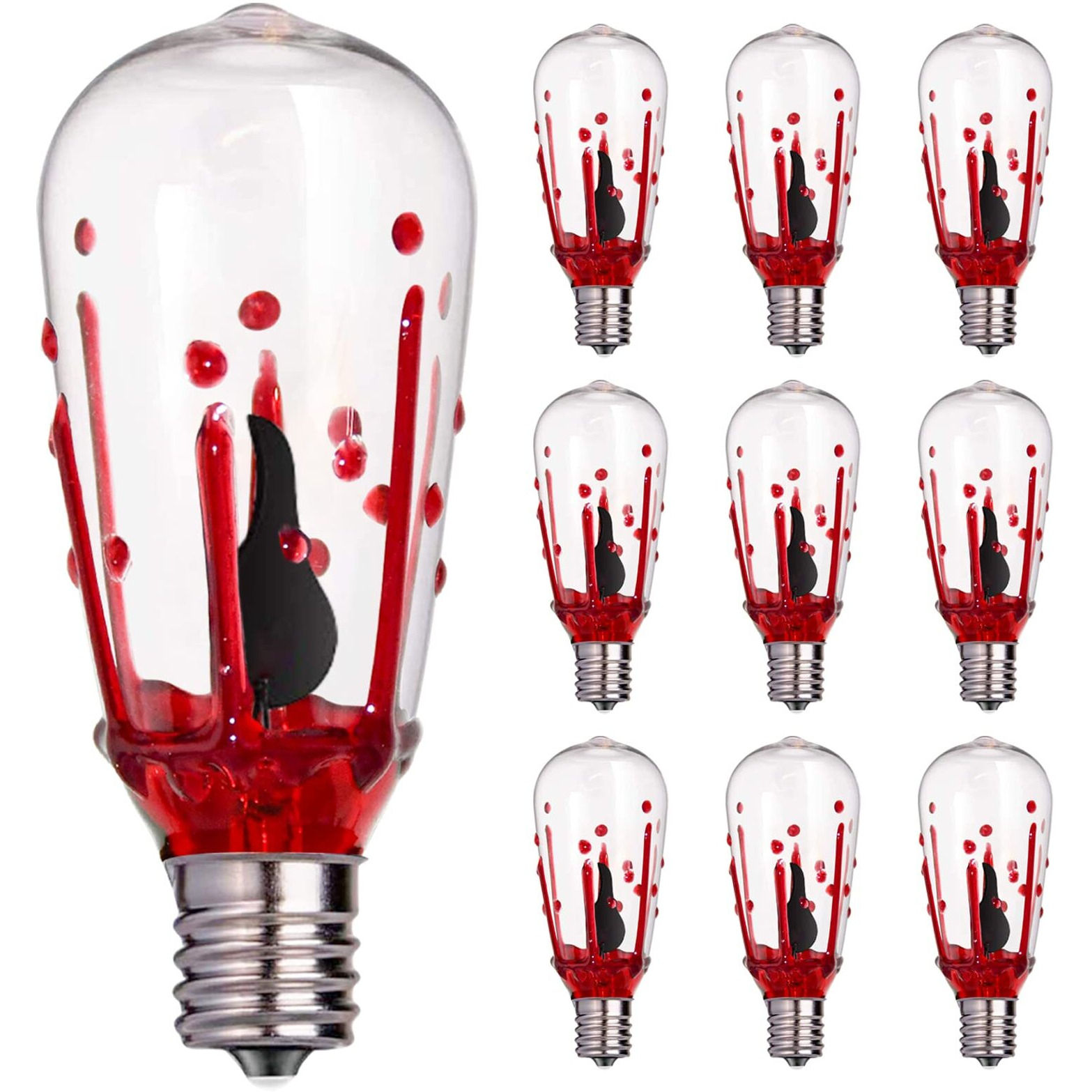 Abeja Christmas Flicker Flame Light Bulbs, Edison Replacement Light Bulbs With Flame And Blood And Tears, 1 Watt E17 Screw Base, St40 Replacement Light Bulbs For Christmas Decorations-10 Pack