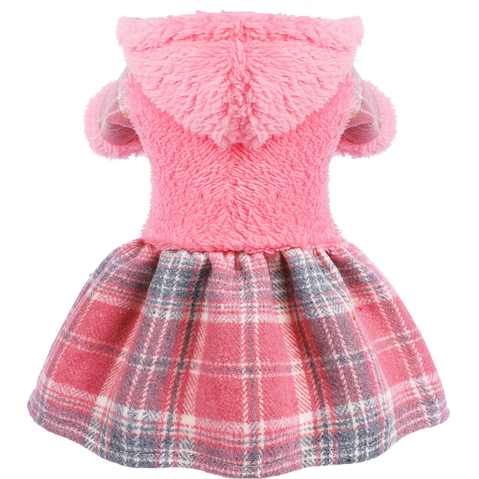 Dog Clothes For Small Dogs, Cute Warm Fleece Dog Hooded Sweater, For Small Dogs Girl, Pink Plaid Puppy Dresses Clothes For Chihuahua Yorkie,Cat Apparel (Pink, Small)