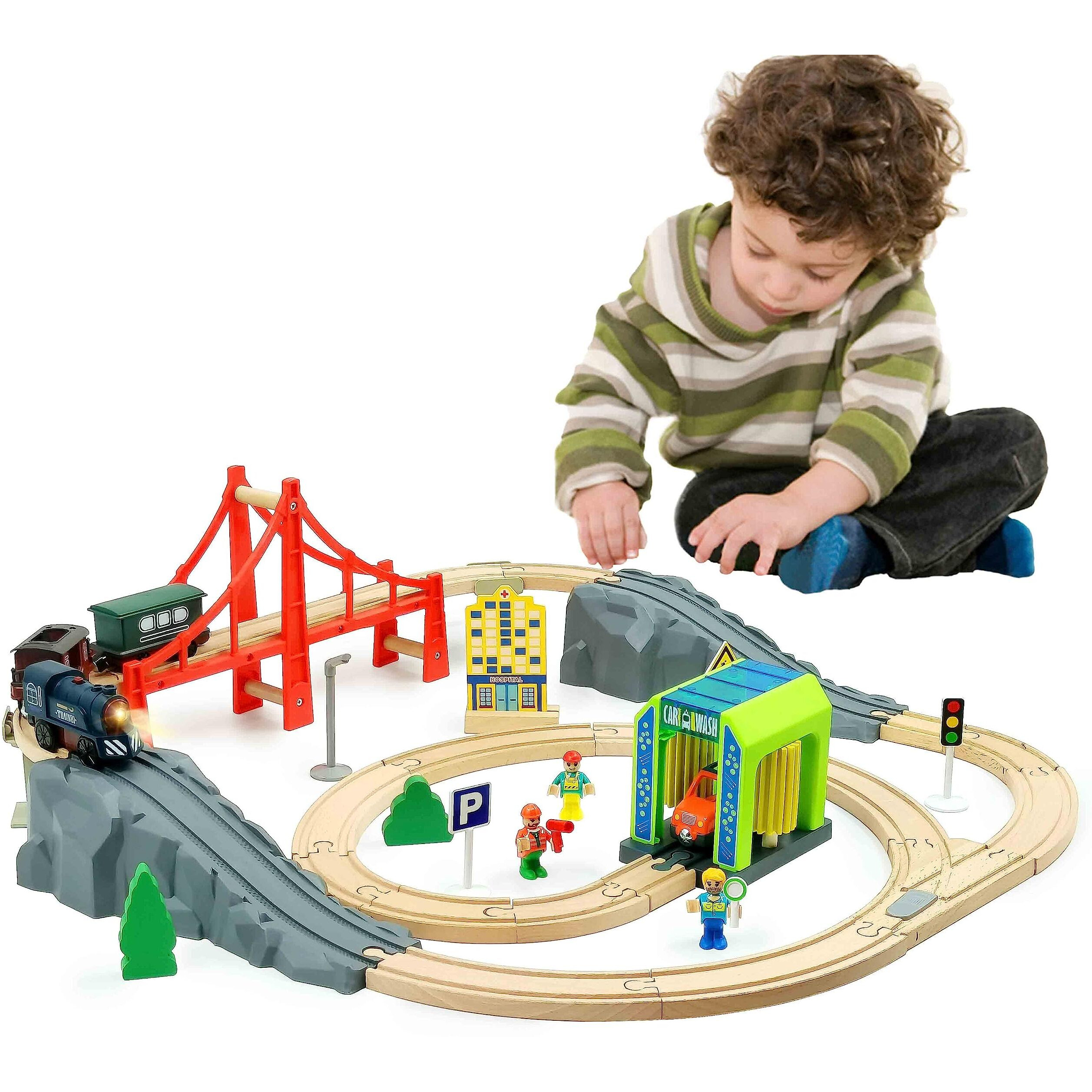 Battery Operated Train For Wooden Track, 3Pcs Train Toy Set For 3 4 5+Years Old Boy Girl Toddlers, Motorized Train Accessories Electric Train Compatible With Thomas & Friends, Brio And Chuggington