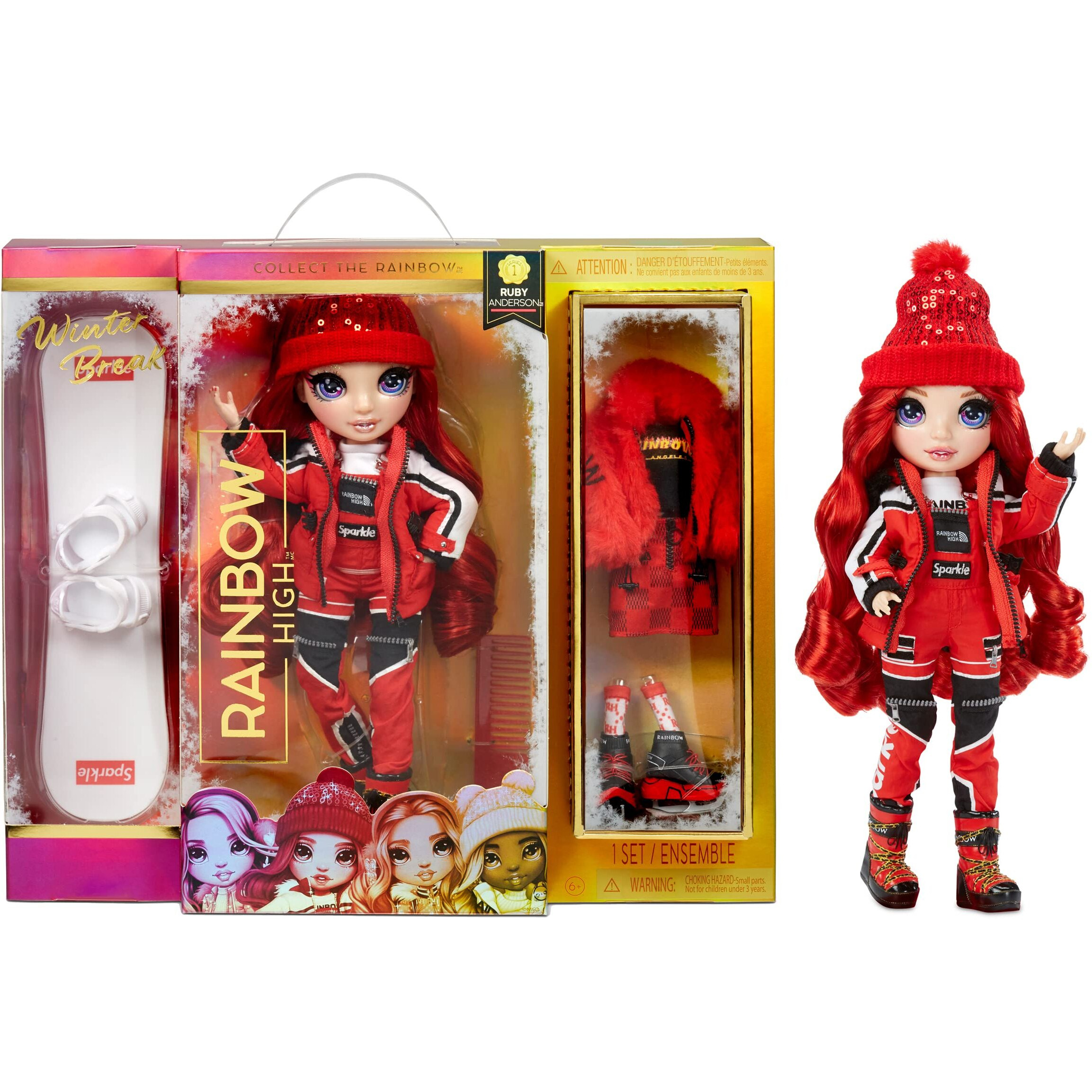 Rainbow High Winter Break Ruby Anderson - Red Fashion Doll And Playset With 2 Designer Outfits, Snowboard And Accessories