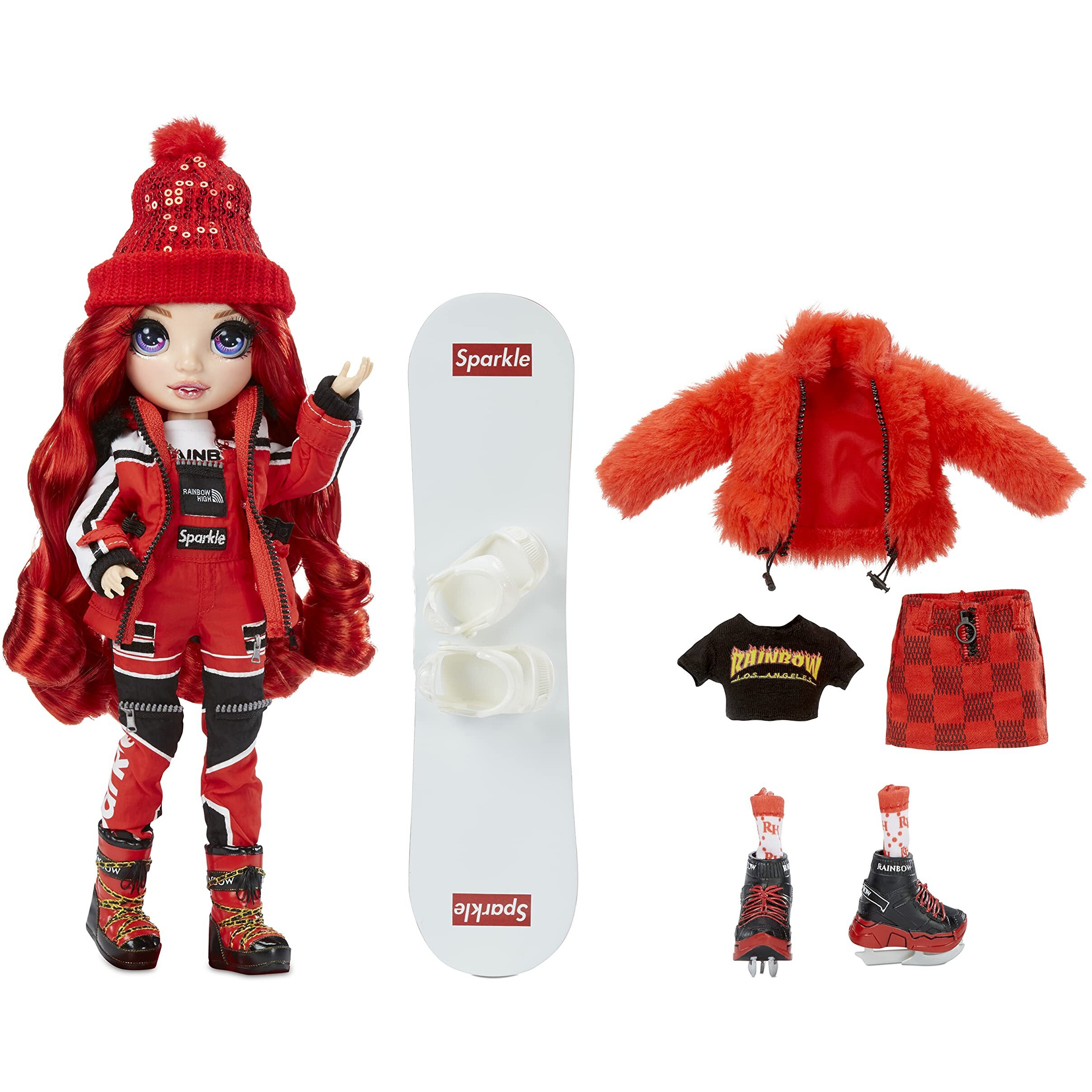 Rainbow High Winter Break Ruby Anderson - Red Fashion Doll And Playset With 2 Designer Outfits, Snowboard And Accessories