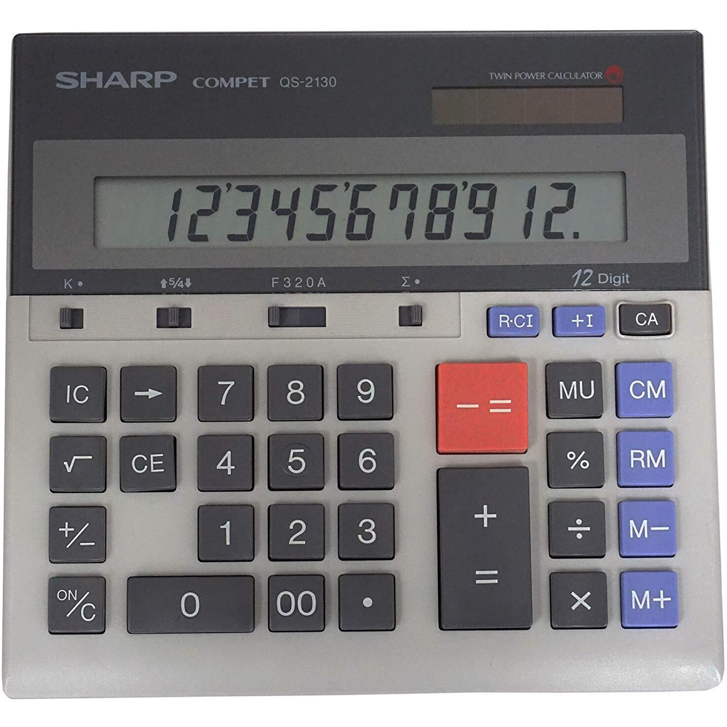 Sharp Qs-2130 12-Digit Commercial Desktop Calculator With Kickstand, Arithmetic Logic, Battery And Solar Hybrid Powered Lcd Display, Great For Home And Office Use,Gray And Black Small