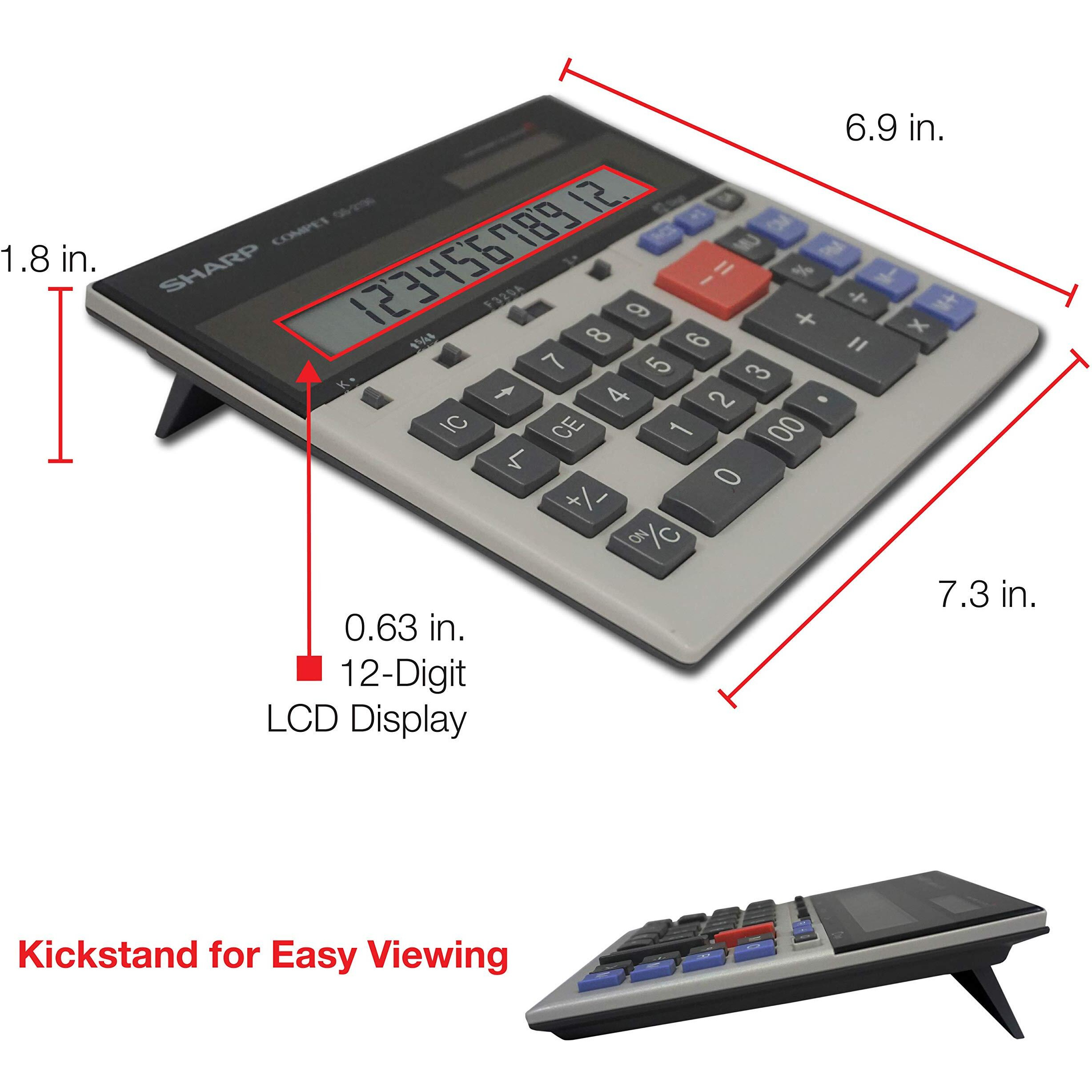 Sharp Qs-2130 12-Digit Commercial Desktop Calculator With Kickstand, Arithmetic Logic, Battery And Solar Hybrid Powered Lcd Display, Great For Home And Office Use,Gray And Black Small