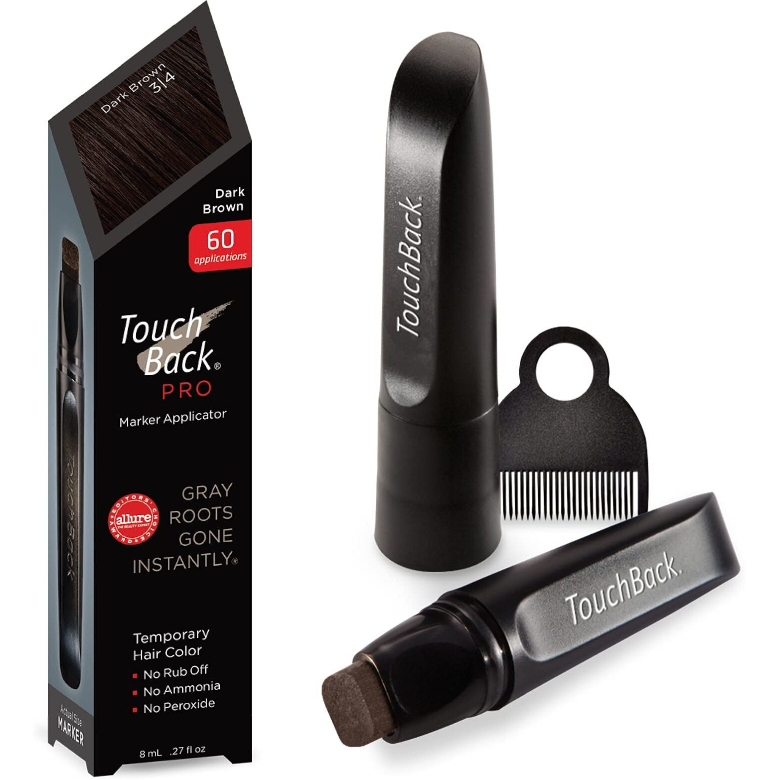 Touchback Pro Gray Root Touch Up Marker Applicator - Real Hair Color Dark Brown