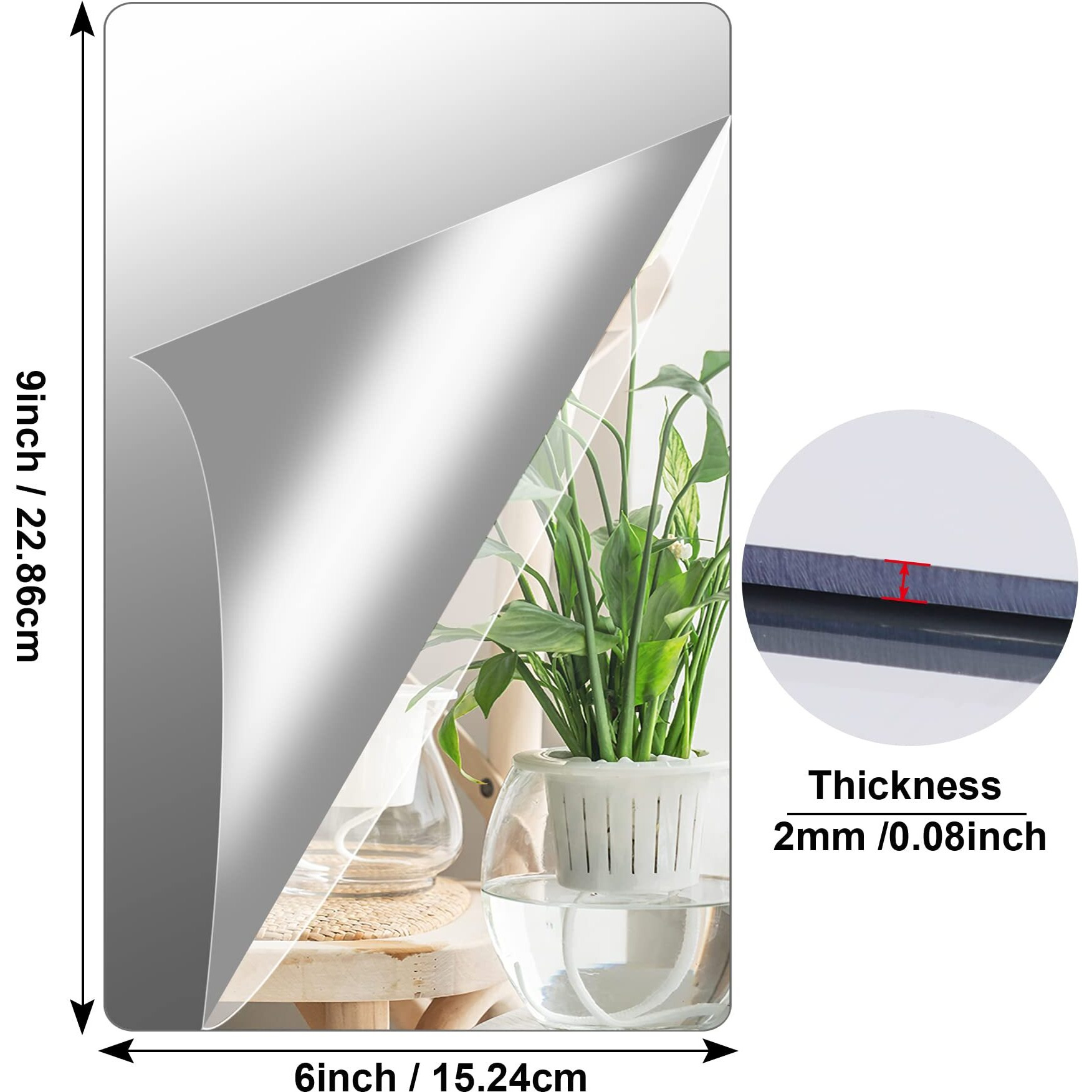 Self Adhesive Acrylic Mirror, Mirror Tiles,Flexible Plastic Mirror Sheets Wall Stickers,2Mm Thick Mirror,Frameless Small Mirror, 4 Pack (6 X 9 Inch)