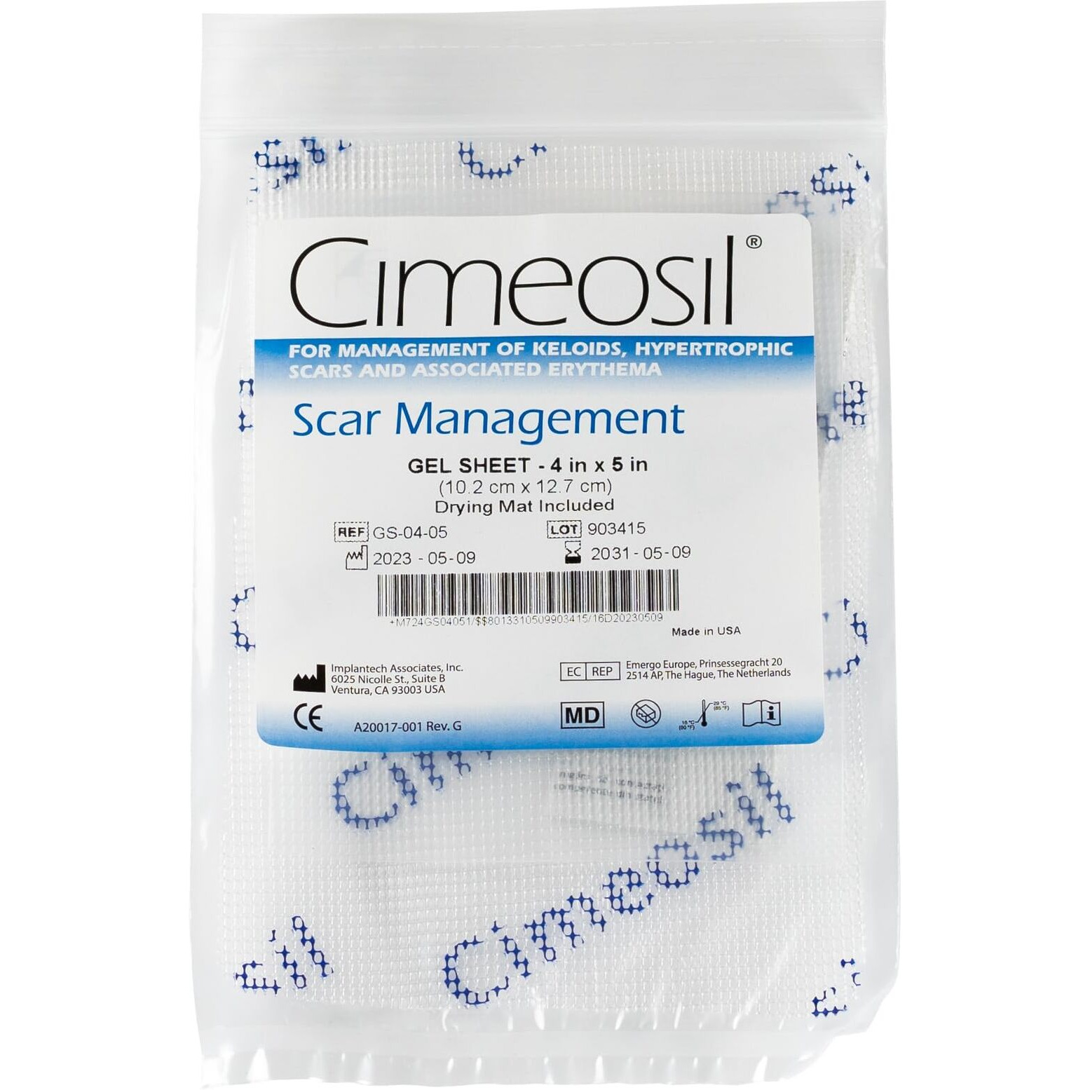 Cimeosil Gel Sheet, 4 X 5 Inch - Scar Treatment For Keloid And Hypertrophic Scars By Cimeosil
