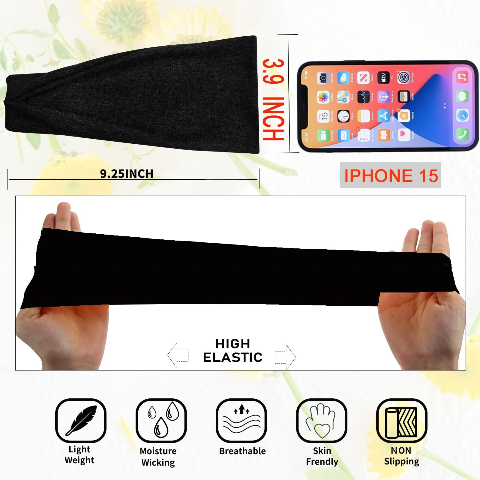 Ritoper Black Workout Head Bands For Women's Hair, Buttery Soft Non Slip Wide Black Headbands Hair Bands For Women's Hair, Thick Headbands For Fashion, Yoga, Running, Spa Day, Sports, Travel