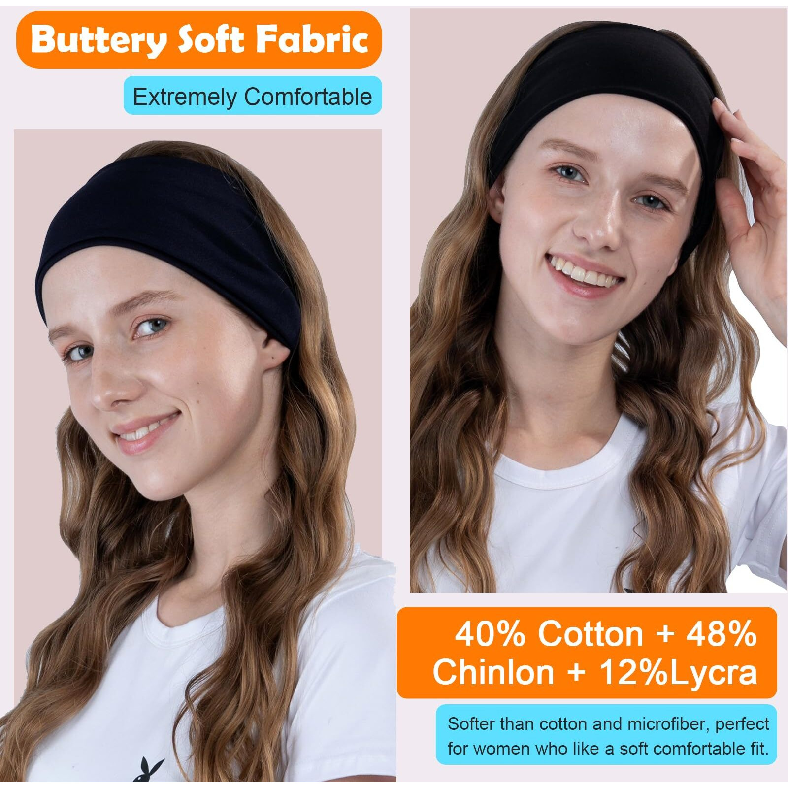 Ritoper Black Workout Head Bands For Women's Hair, Buttery Soft Non Slip Wide Black Headbands Hair Bands For Women's Hair, Thick Headbands For Fashion, Yoga, Running, Spa Day, Sports, Travel