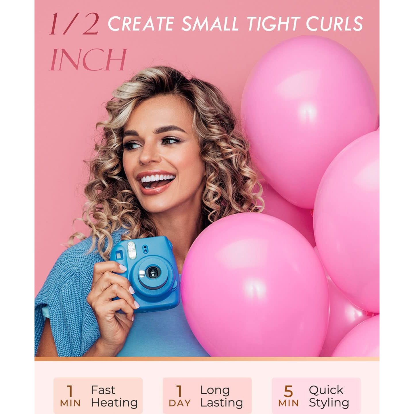 Weeyum 1/2 Inch Small Curling Iron, Tiny Barrel Curling Wand For Short Long Hair, Thin Curling Iron Ceramic Tourmaline