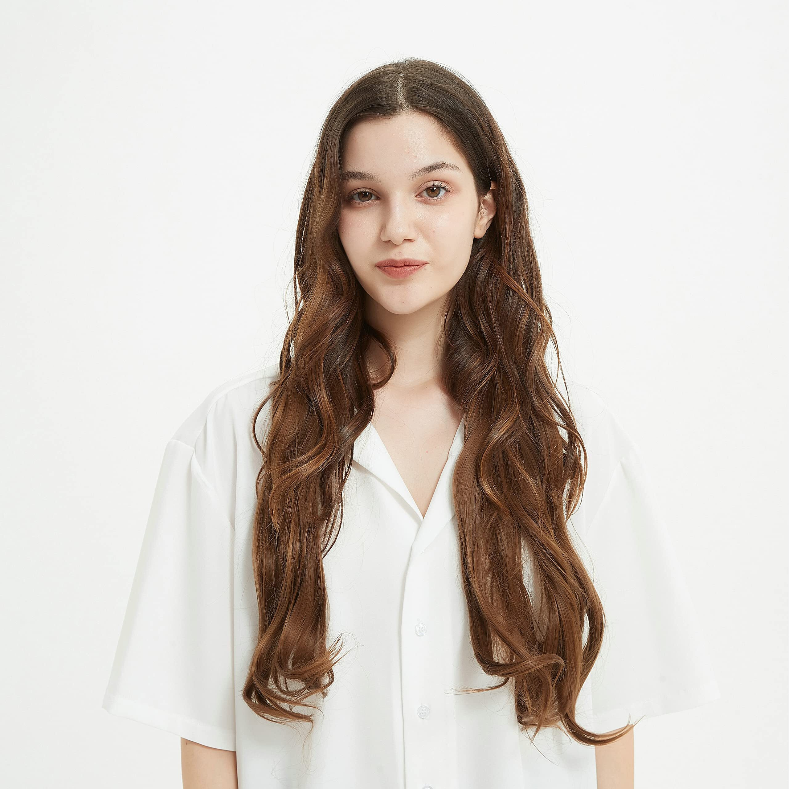 Lecipo Invisible Wire Hair Extensions Transparent Wire Adjustable Size 4 Secure Clips Long Wavy Curly Secret Hairpiece 24 Inch For Women