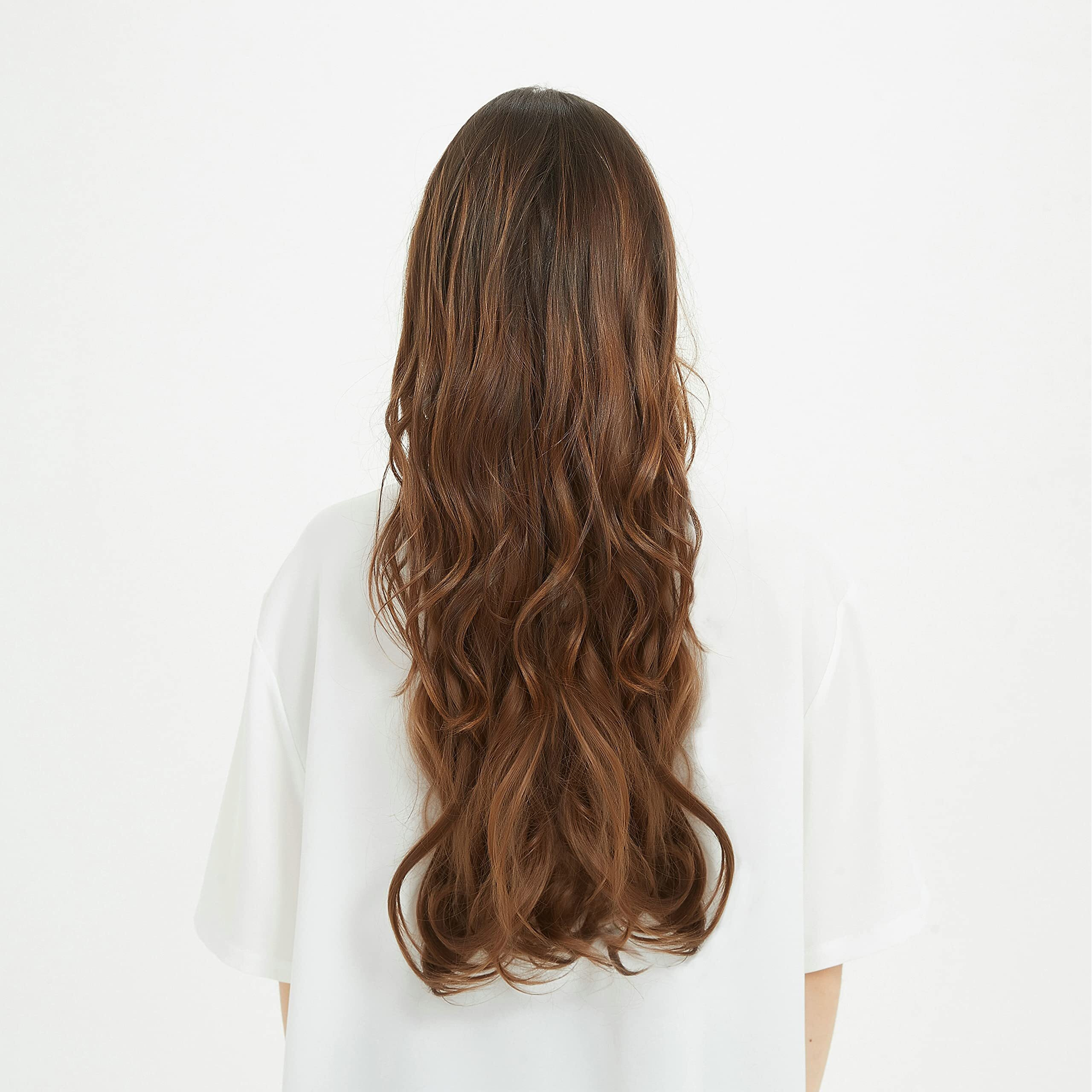 Lecipo Invisible Wire Hair Extensions Transparent Wire Adjustable Size 4 Secure Clips Long Wavy Curly Secret Hairpiece 24 Inch For Women