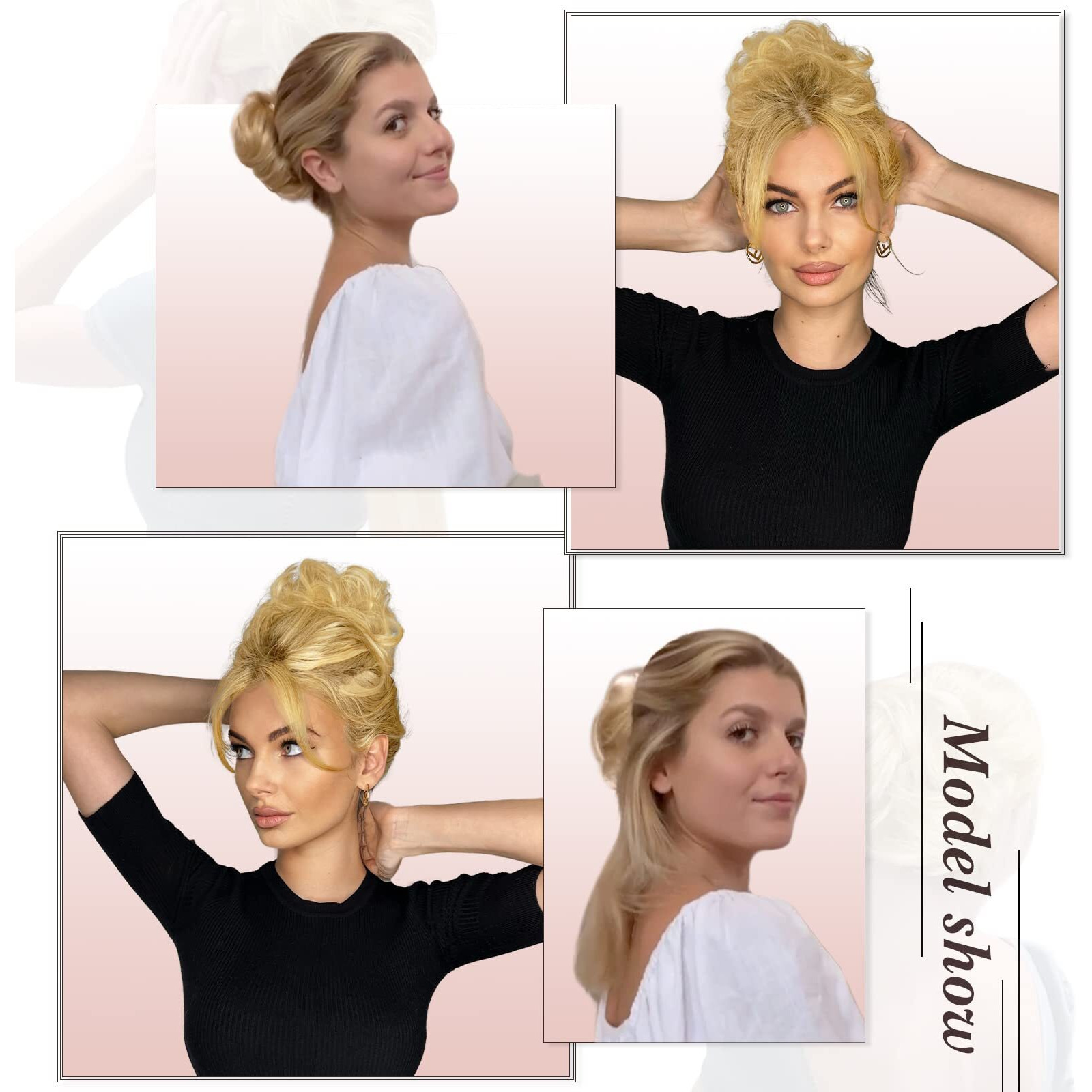 Ruwiss Claw Clip Messy Bun Hair Piece Real Human Hair Buns Wavy Curly Updo Hair Buns Claw Clip Ponytail Hairpieces Hair Scrunchie With Clip For Women(Dark Brown)