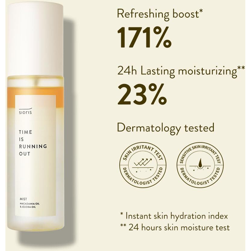 Sioris Time Is Running Out Mist 30Ml (Organic, Vegan), Glass Skin Face Mist For Sensitive Skin, Jojoba Oil For Moisture Lock, Enriched Citrus Water Rejuvenates Glass Veil Finish