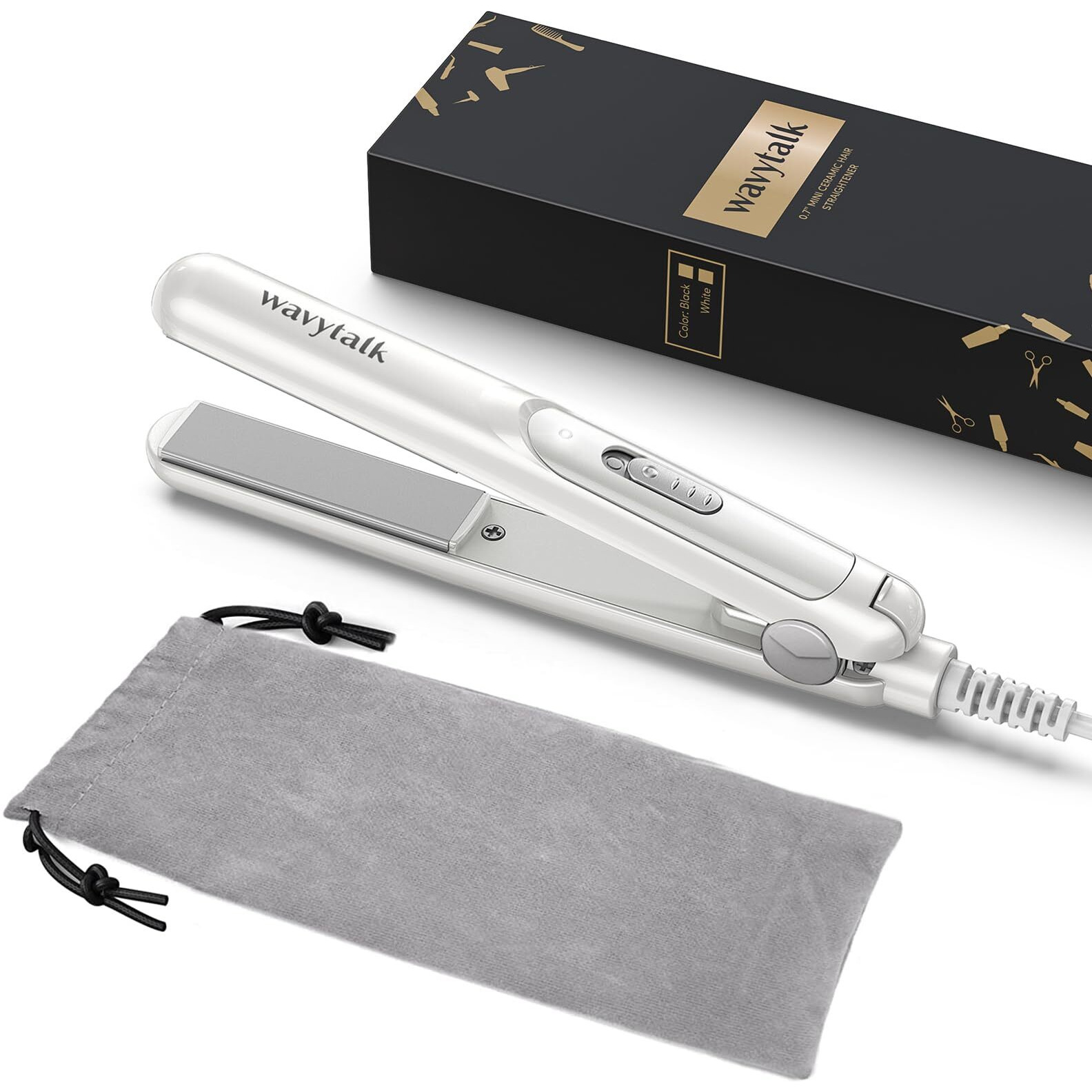 Wavytalk 0.7 Inch Ceramic Mini Hair Straightener - Small Flat Irons For Short Hair, Curls Bangs, Travel Friendly (White)