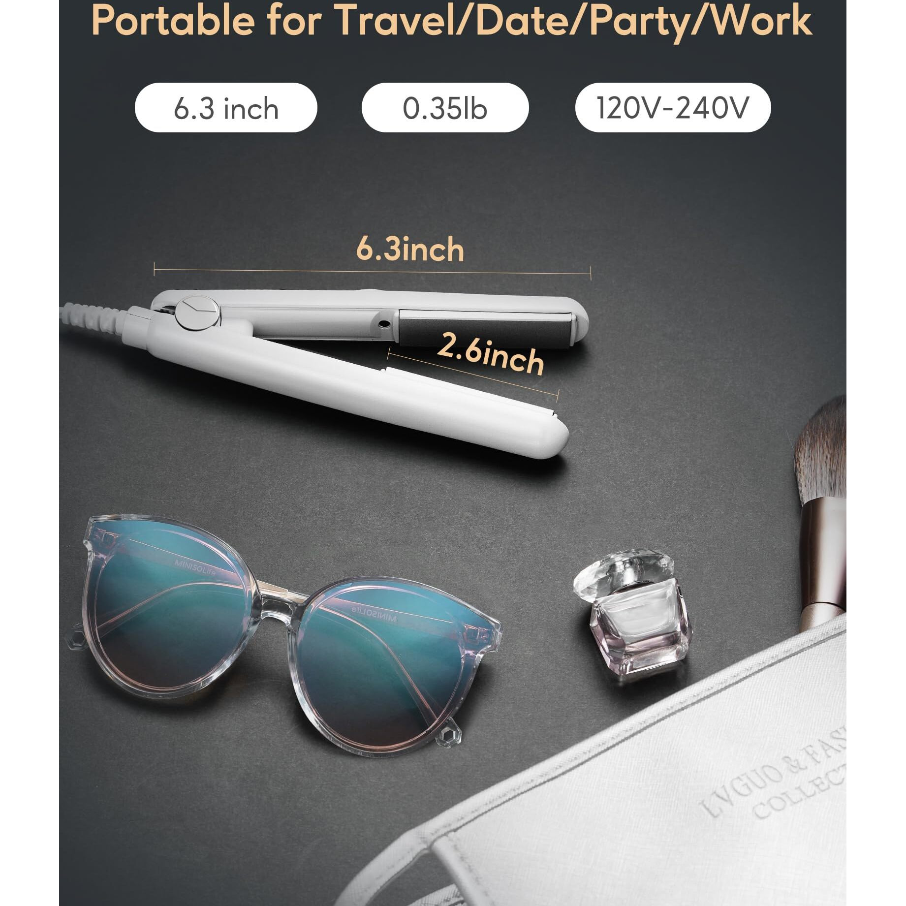 Wavytalk 0.7 Inch Ceramic Mini Hair Straightener - Small Flat Irons For Short Hair, Curls Bangs, Travel Friendly (White)