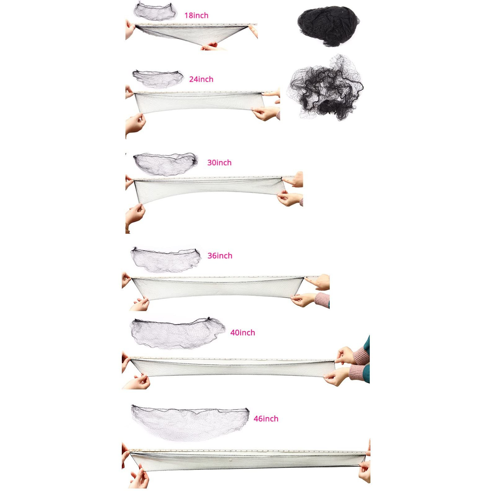 Ecojunmi Invisible Hair Nets For Long Hair, 100 Pcs 24 Inch Black Elastic Mesh Women Hairnets Wig Cap For Wigs Frontal Closure Hair Bun Sleeping Food Service (24 Inches)