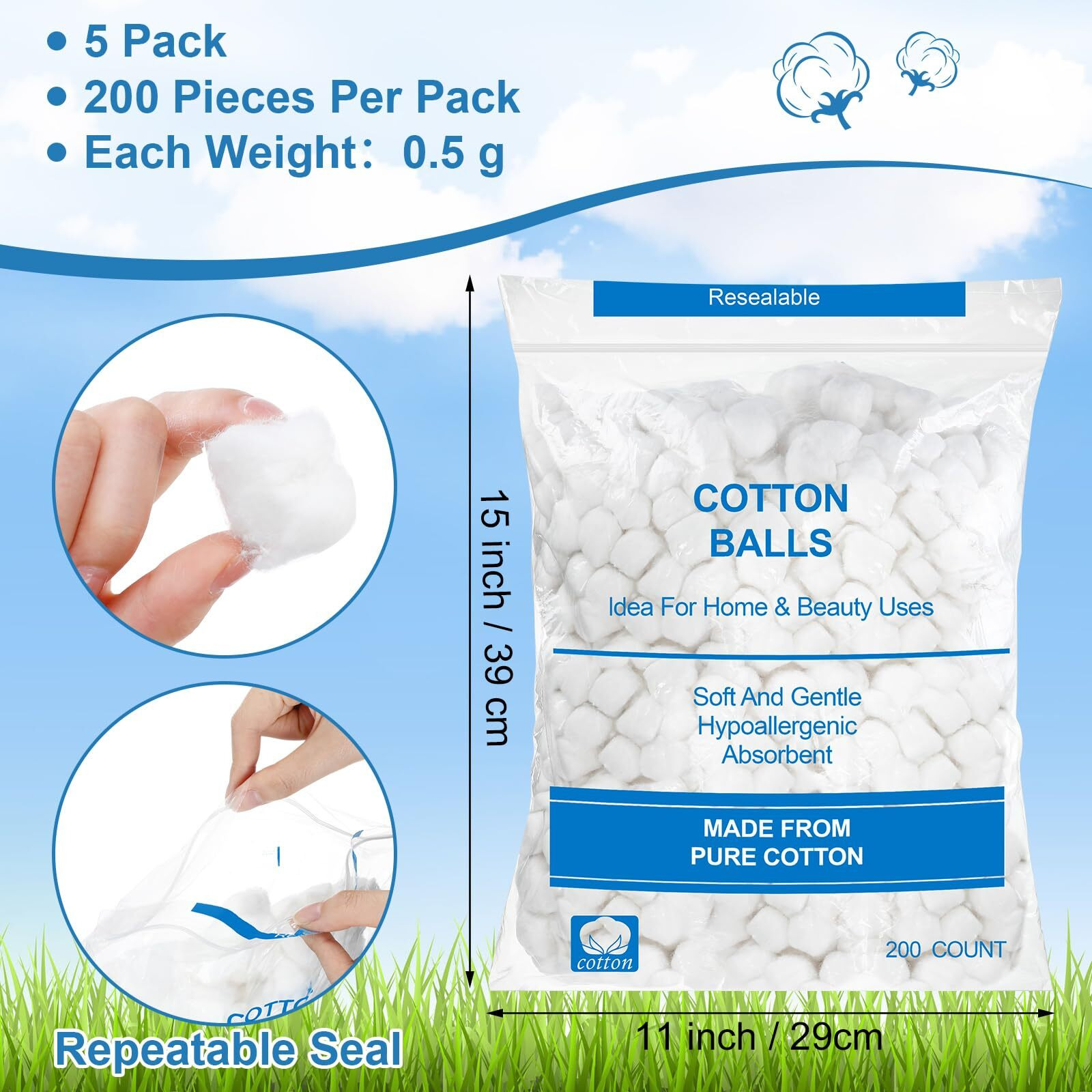 Heigble 1000 Pcs Jumbo Cotton Balls Bulk Organic Soft Large Size Cotton Balls Absorbent Multipurpose Pure Cotton Balls For Nail Polish Makeup Remover Applying Lotions And More