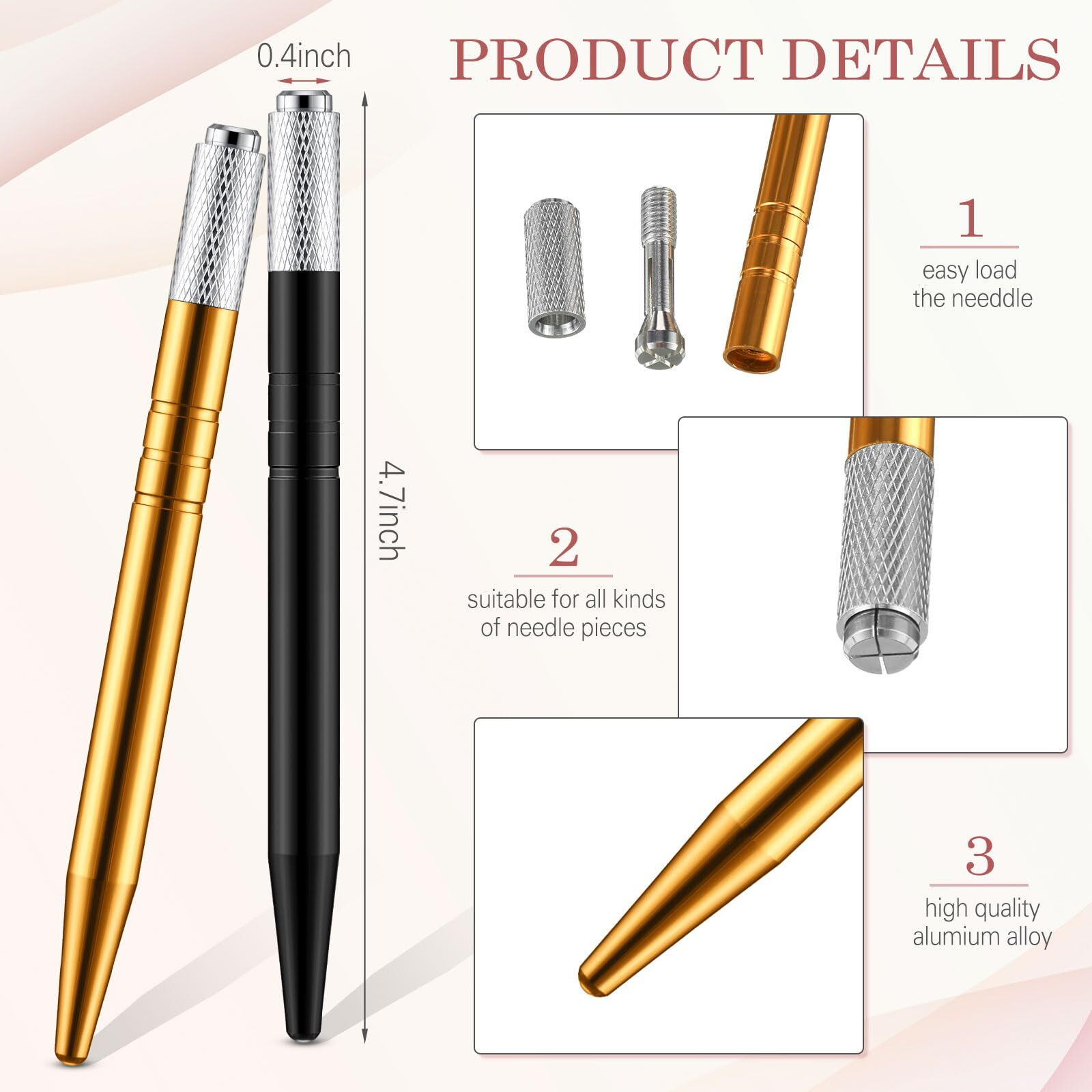 Gisafai 50 Pcs Microblading Pen Manual Eyebrow Pens Microblade Supplies Microblade Pen Microblading Tool Holder Aluminum Microblading Hand Tools For Makeup Supplies Salons (Black, Gold)