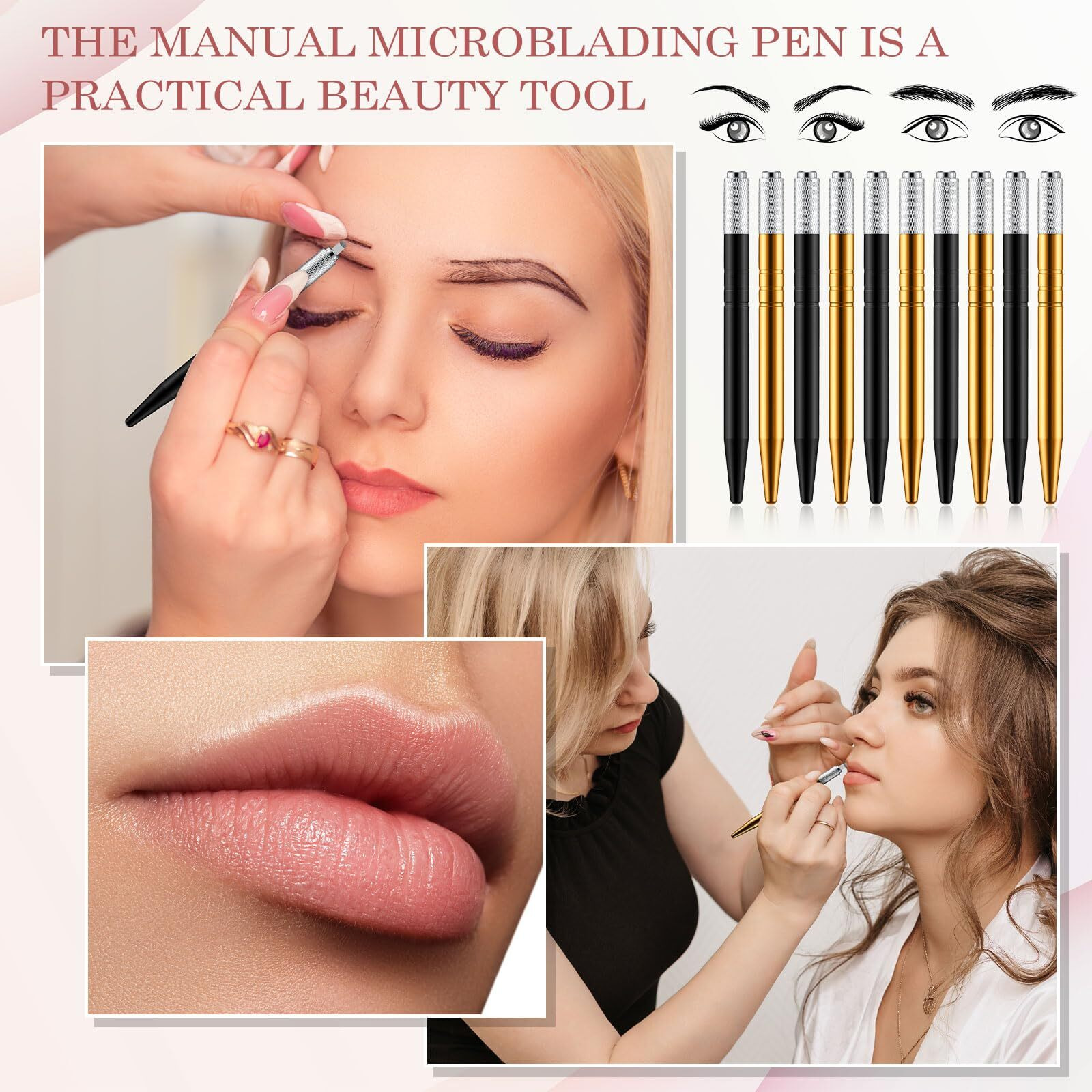 Gisafai 50 Pcs Microblading Pen Manual Eyebrow Pens Microblade Supplies Microblade Pen Microblading Tool Holder Aluminum Microblading Hand Tools For Makeup Supplies Salons (Black, Gold)