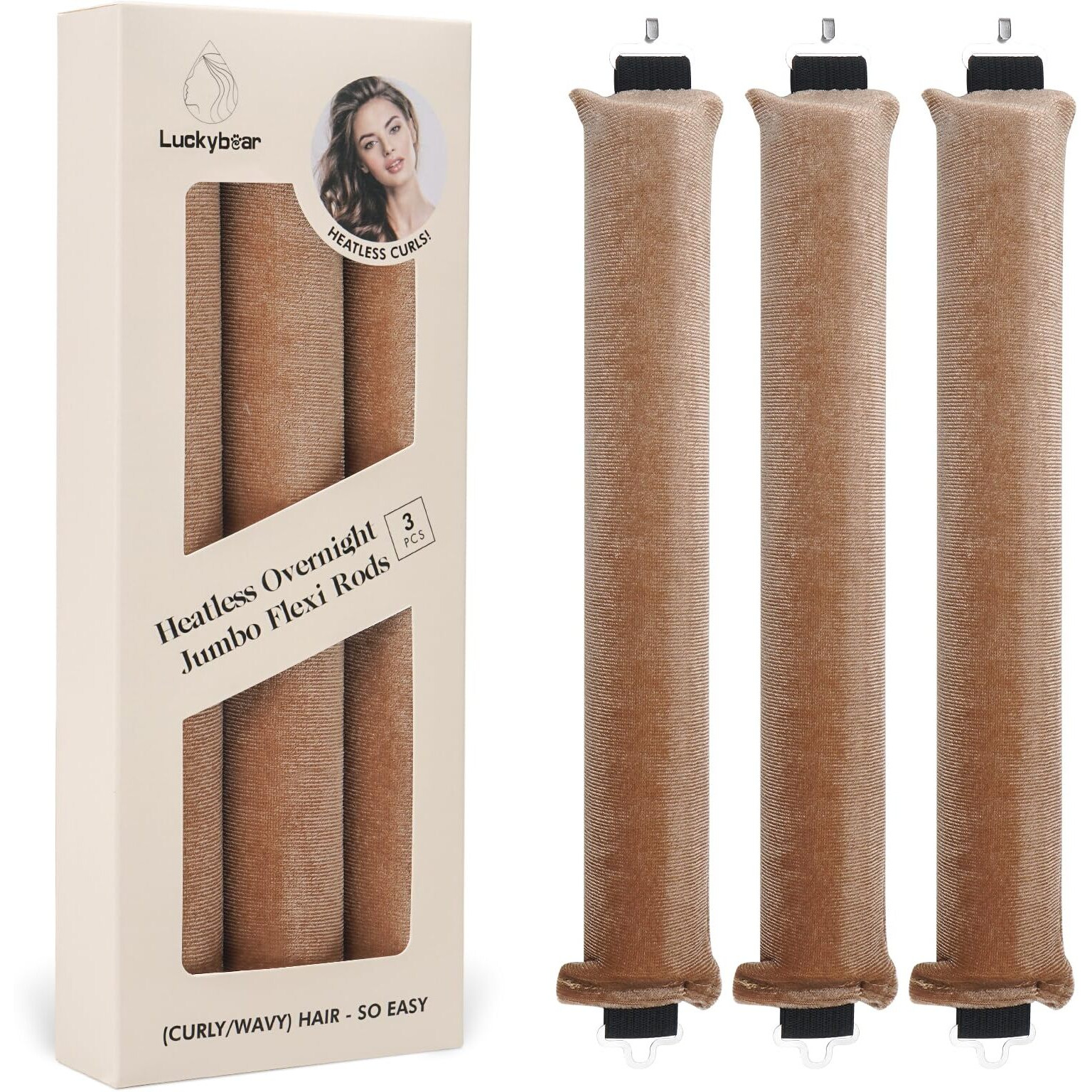 Overnight Blowout Rods Jumbo Heatless Hair Curler, Heatless Curls Satin Jumbo Flexi Rods To Sleep In,Soft Heatless Rod For All Hair Types,No Heat Overnight Sleeping Curls Styling Tools 3Pcs Khaki