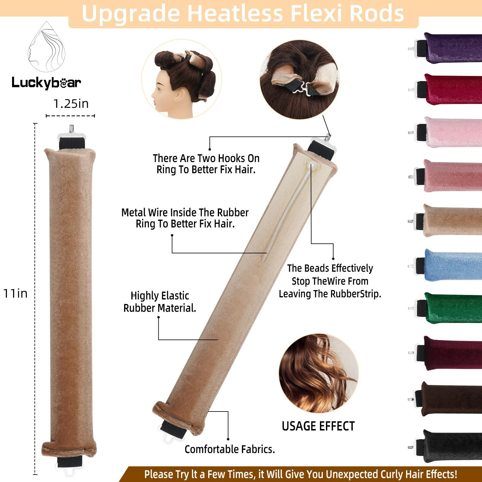 Overnight Blowout Rods Jumbo Heatless Hair Curler, Heatless Curls Satin Jumbo Flexi Rods To Sleep In,Soft Heatless Rod For All Hair Types,No Heat Overnight Sleeping Curls Styling Tools 3Pcs Khaki