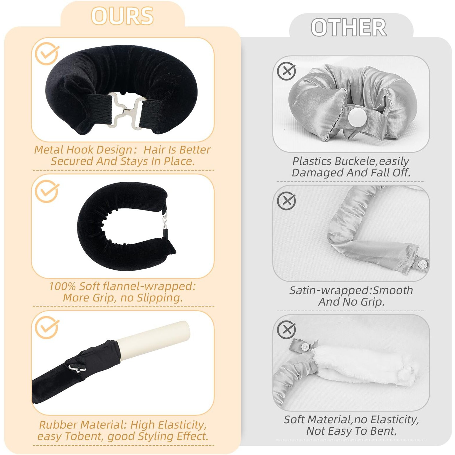 Overnight Blowout Rods Jumbo Heatless Hair Curler, Heatless Curls Satin Jumbo Flexi Rods To Sleep In,Soft Heatless Rod For All Hair Types,No Heat Overnight Sleeping Curls Styling Tools 3Pcs Khaki