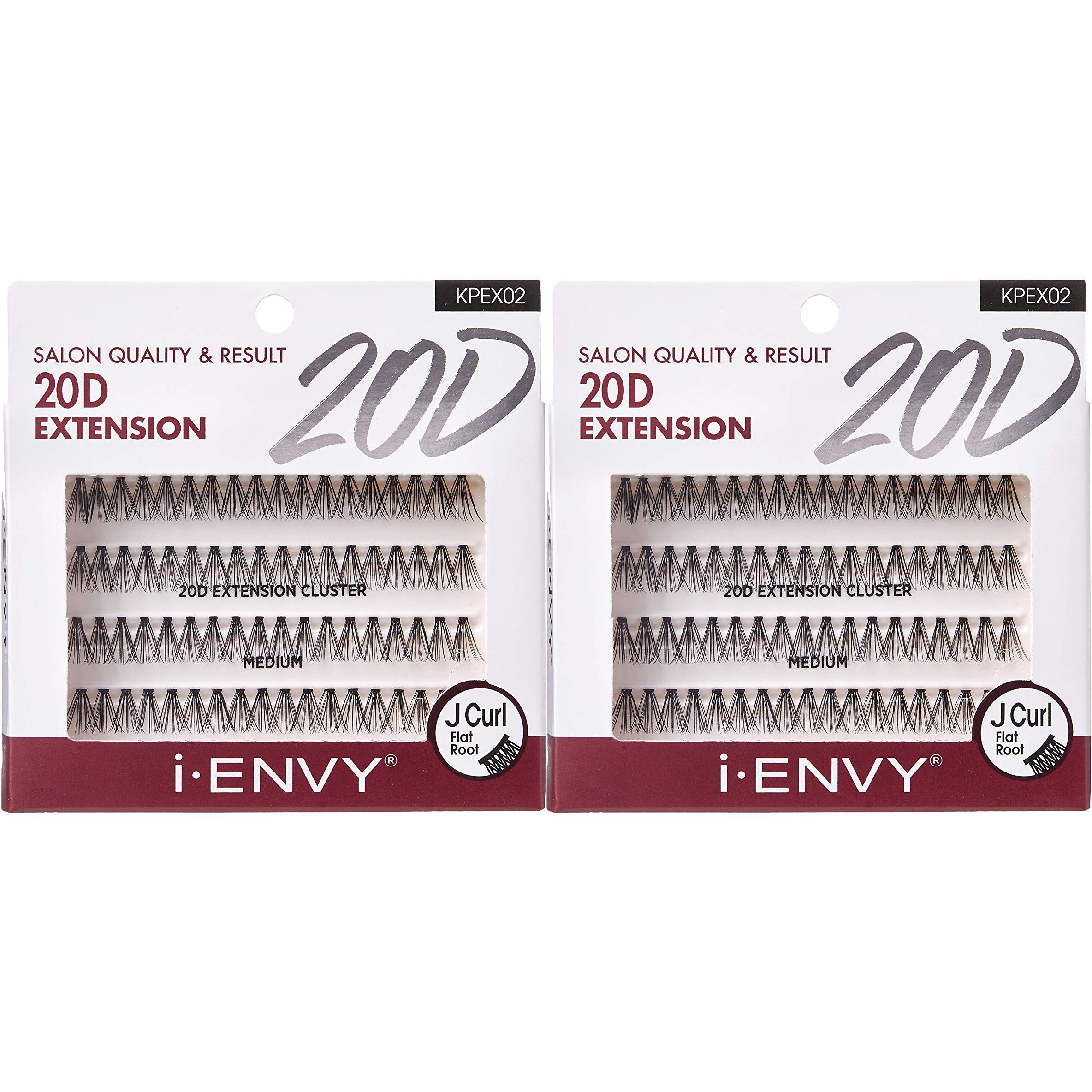 I-Envy 20D Extension Cluster Individual Lashes (Medium, 2 Pack) Flat Root Seamless Application Perfect For Diy Lash Extension