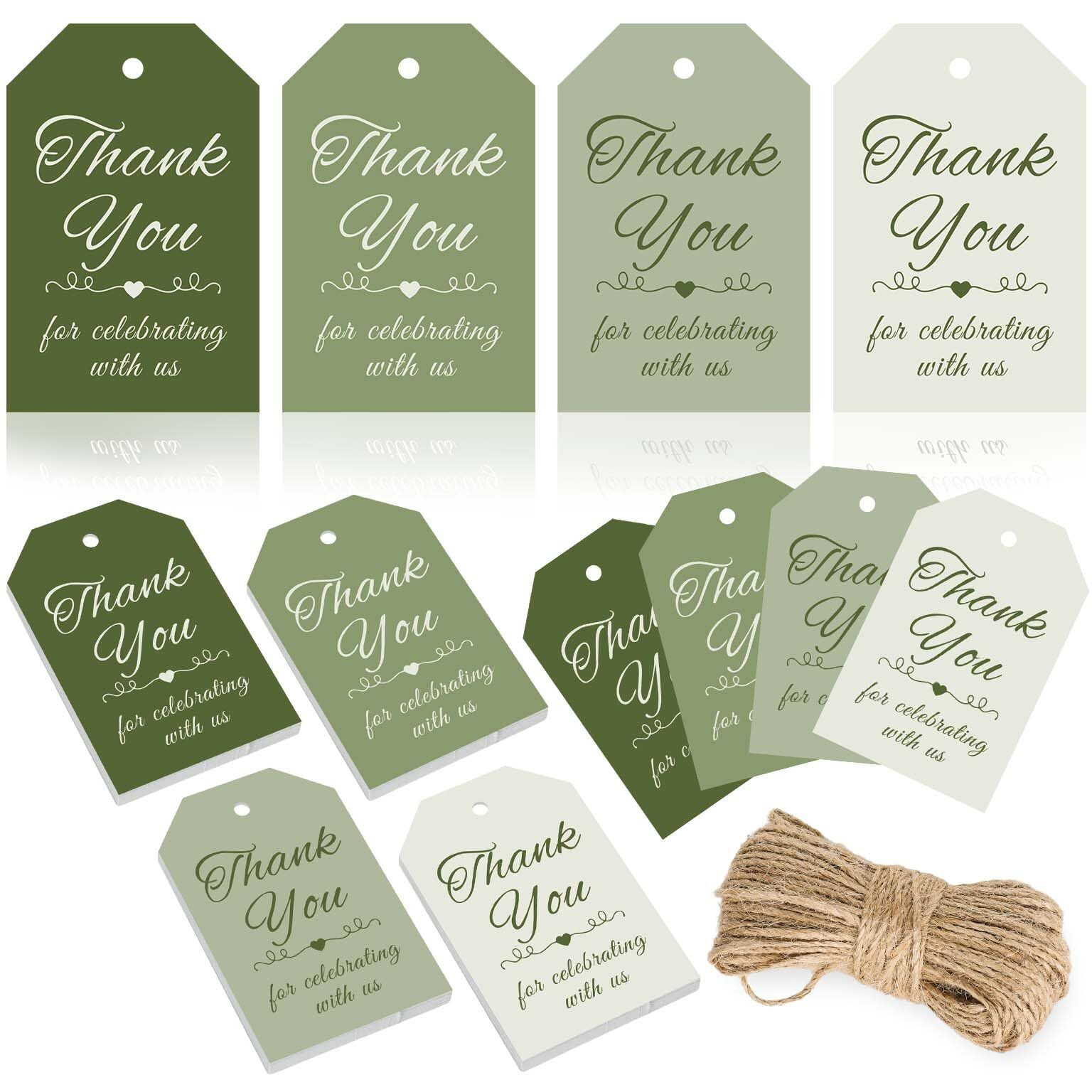 Jarthenaamcs 120Pcs Sage Green Thank You Tags 4 Colors Gradient Green Hanging Labels With Hemp Rope Colorful Blank Paper Gift Tags For Birthday Wedding Invitation Diy Art Craft Supplies