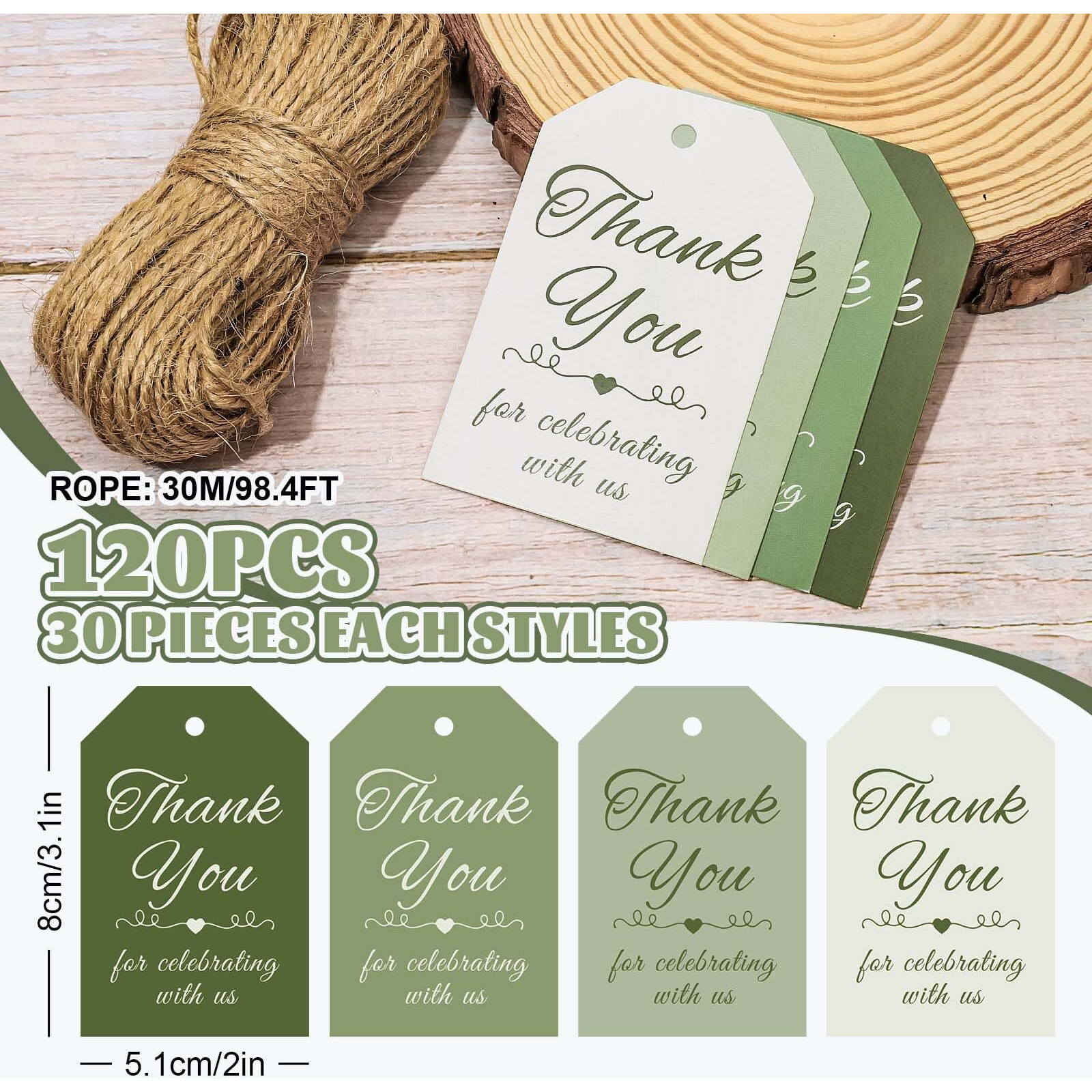 Jarthenaamcs 120Pcs Sage Green Thank You Tags 4 Colors Gradient Green Hanging Labels With Hemp Rope Colorful Blank Paper Gift Tags For Birthday Wedding Invitation Diy Art Craft Supplies