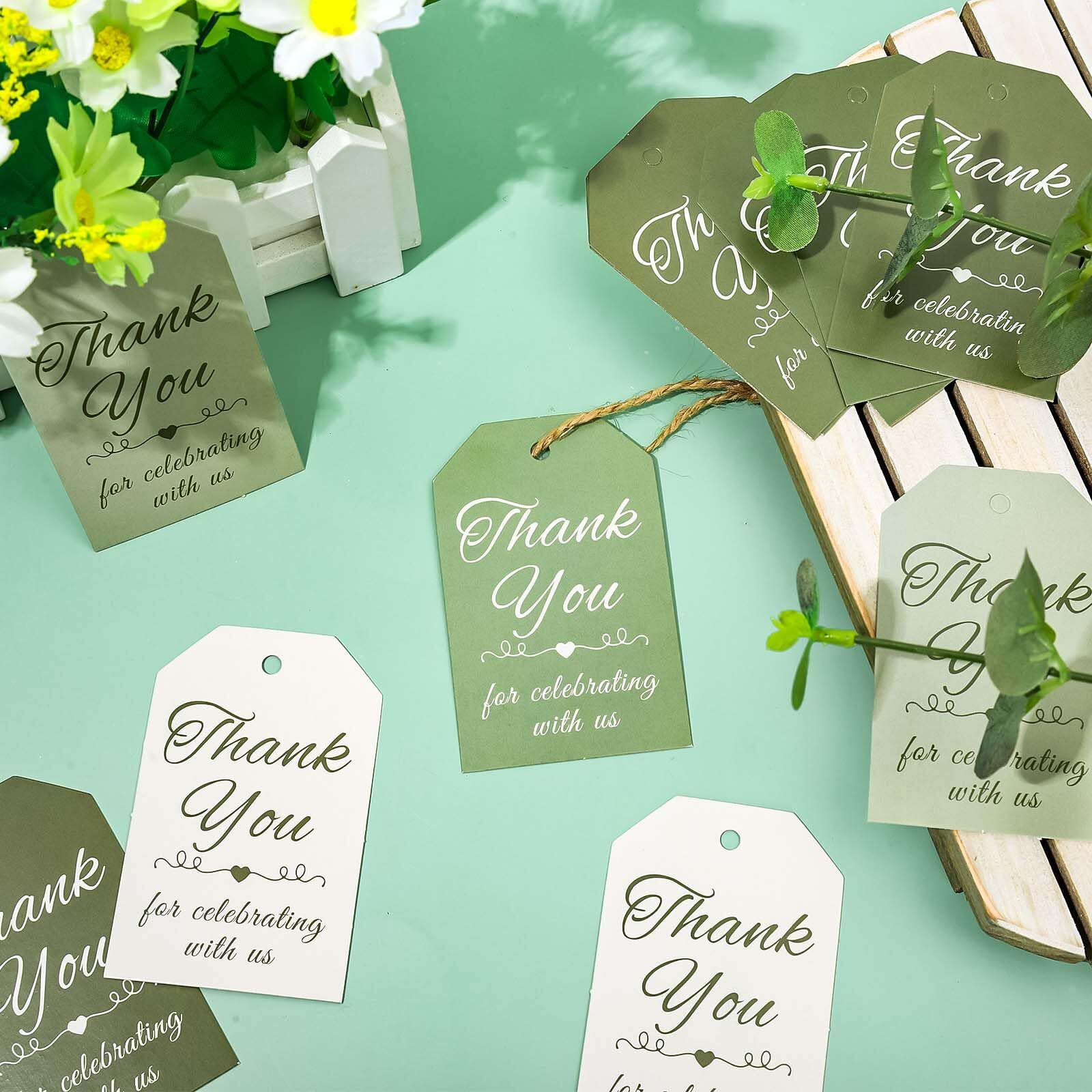 Jarthenaamcs 120Pcs Sage Green Thank You Tags 4 Colors Gradient Green Hanging Labels With Hemp Rope Colorful Blank Paper Gift Tags For Birthday Wedding Invitation Diy Art Craft Supplies
