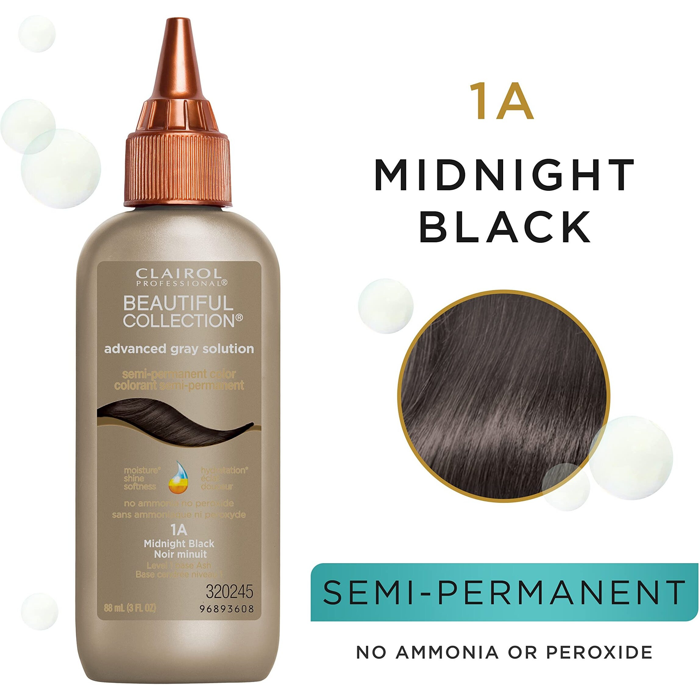 Clairol Professional Beautiful Advanced Gray Solutions 1A Midnight Black, 3 Oz