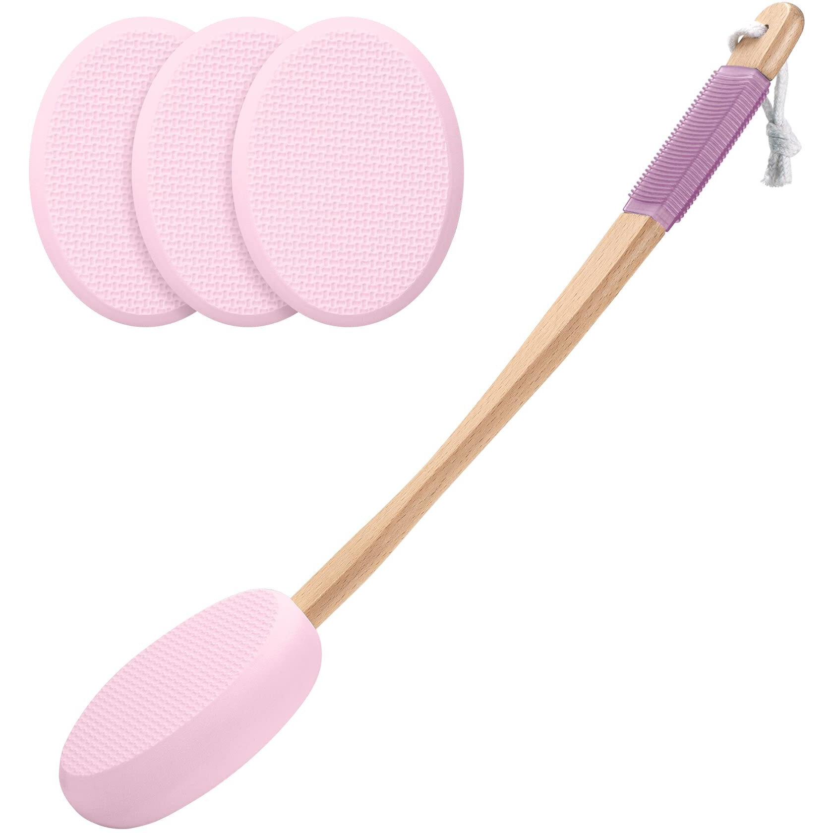 Amazerbath Lotion Applicator For Back, Feet, 4 Replaceable Pads With 1 Long Handled, Back Sunscreen Applicator For Elderly, Women, Apply Cream Medicine Skin Cream Moisturizer Sunscreen Tanner, Pink